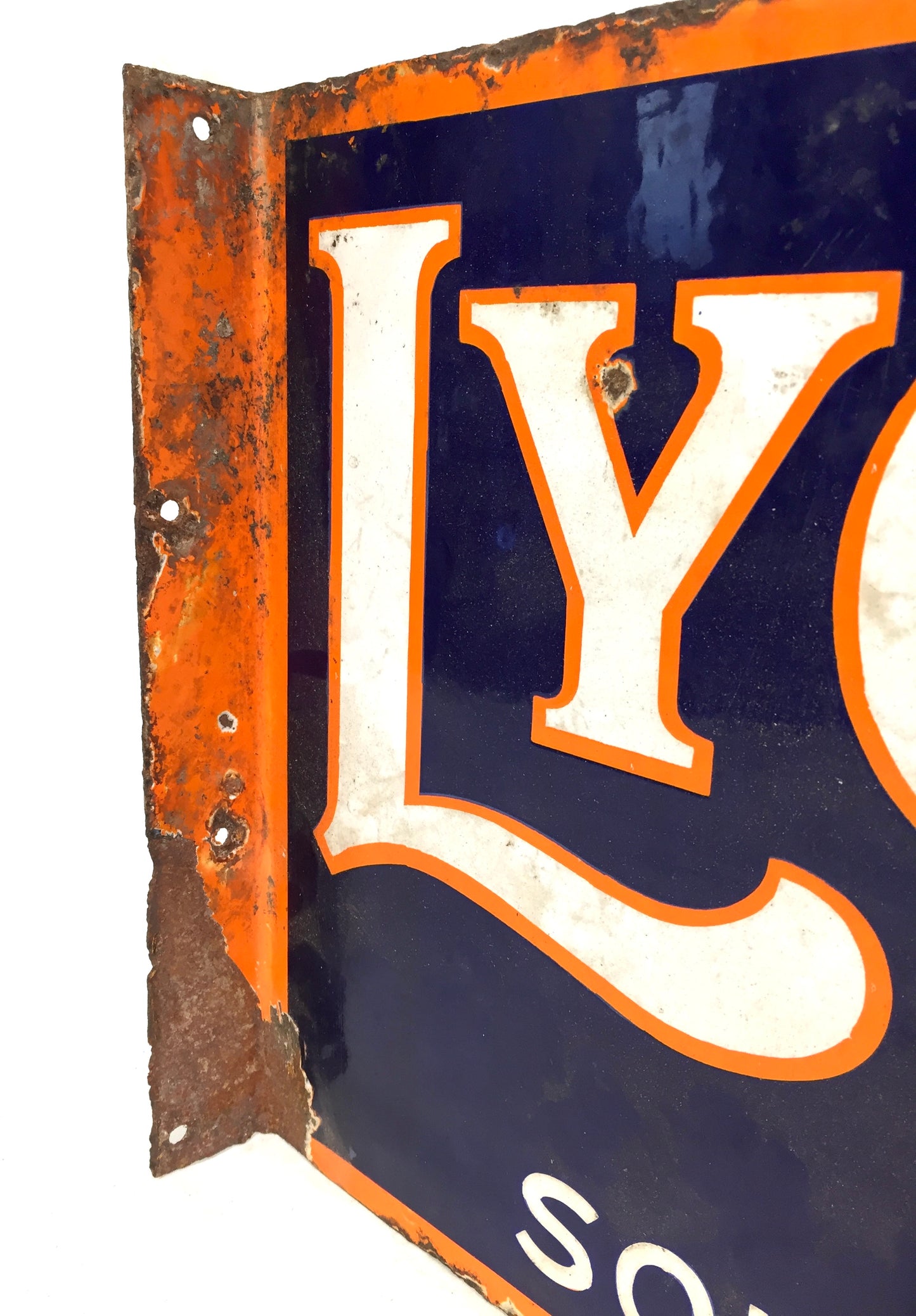 Antique Advertising - Original Shop Double Sided Lyons Enamel Sign with Flange