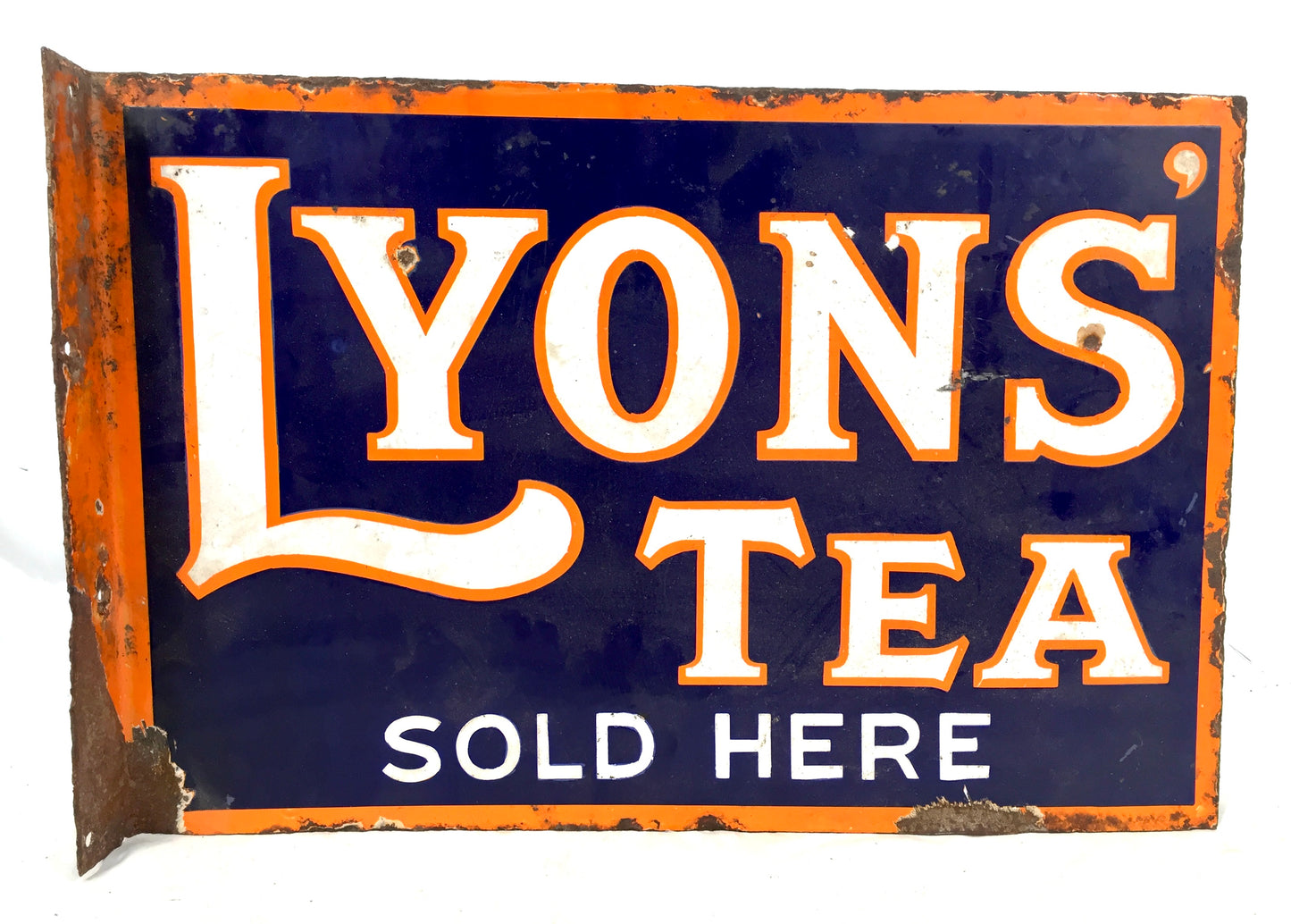 Antique Advertising - Original Shop Double Sided Lyons Enamel Sign with Flange