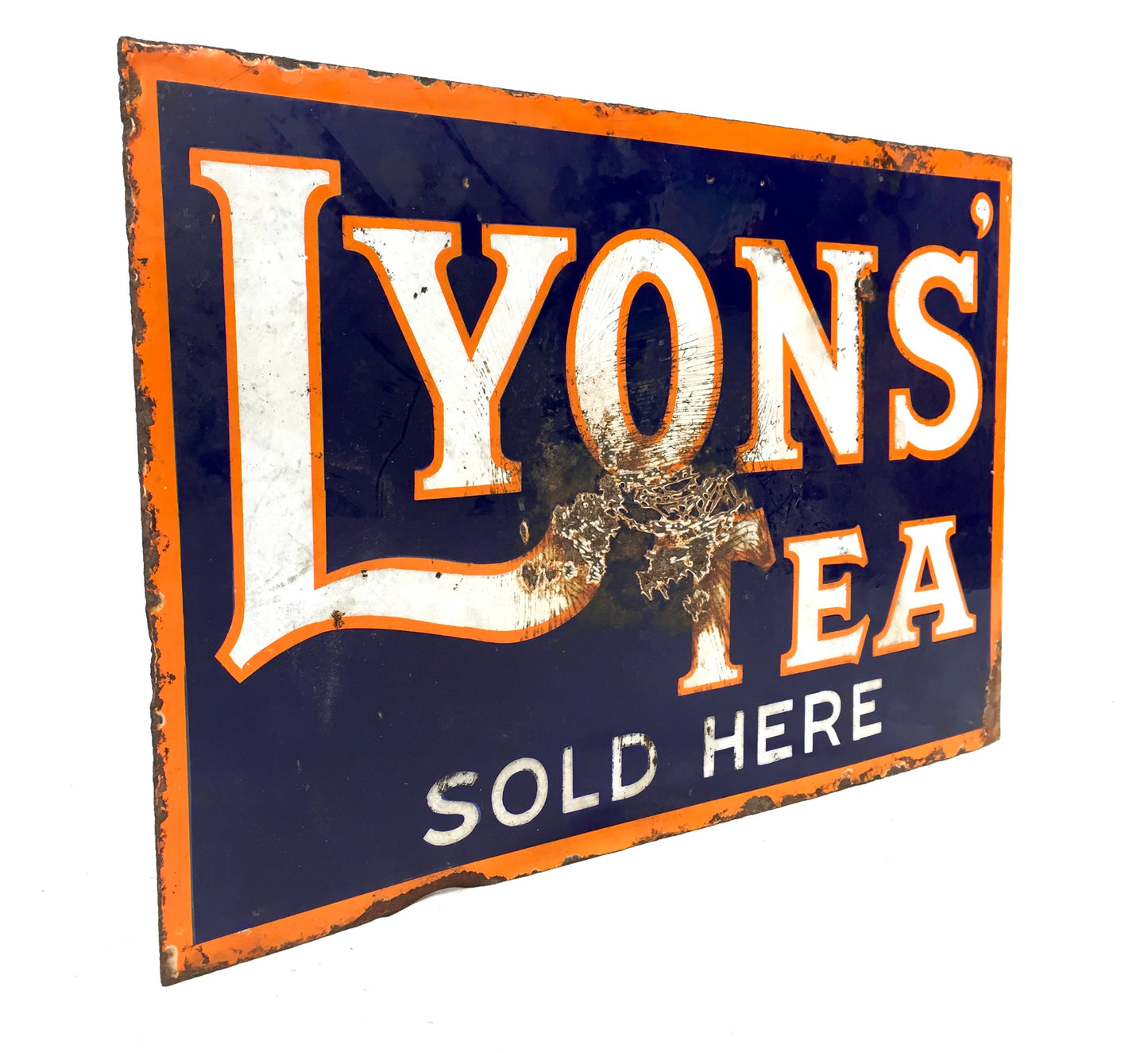 Antique Advertising - Original Shop Double Sided Lyons Enamel Sign with Flange
