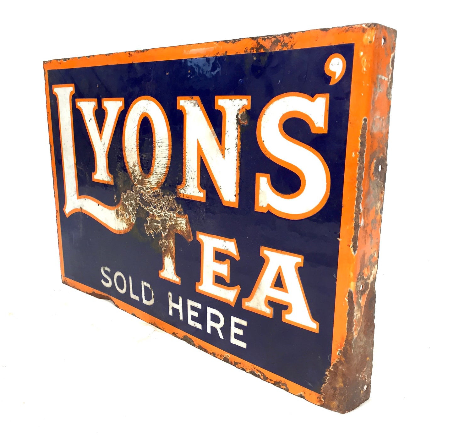 Antique Advertising - Original Shop Double Sided Lyons Enamel Sign with Flange
