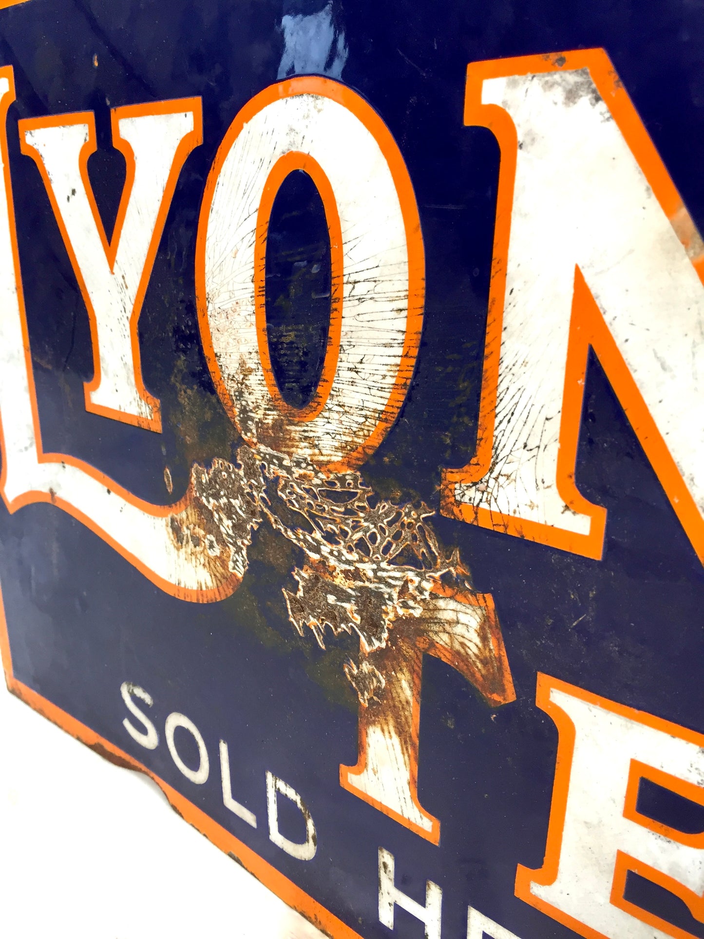 Antique Advertising - Original Shop Double Sided Lyons Enamel Sign with Flange