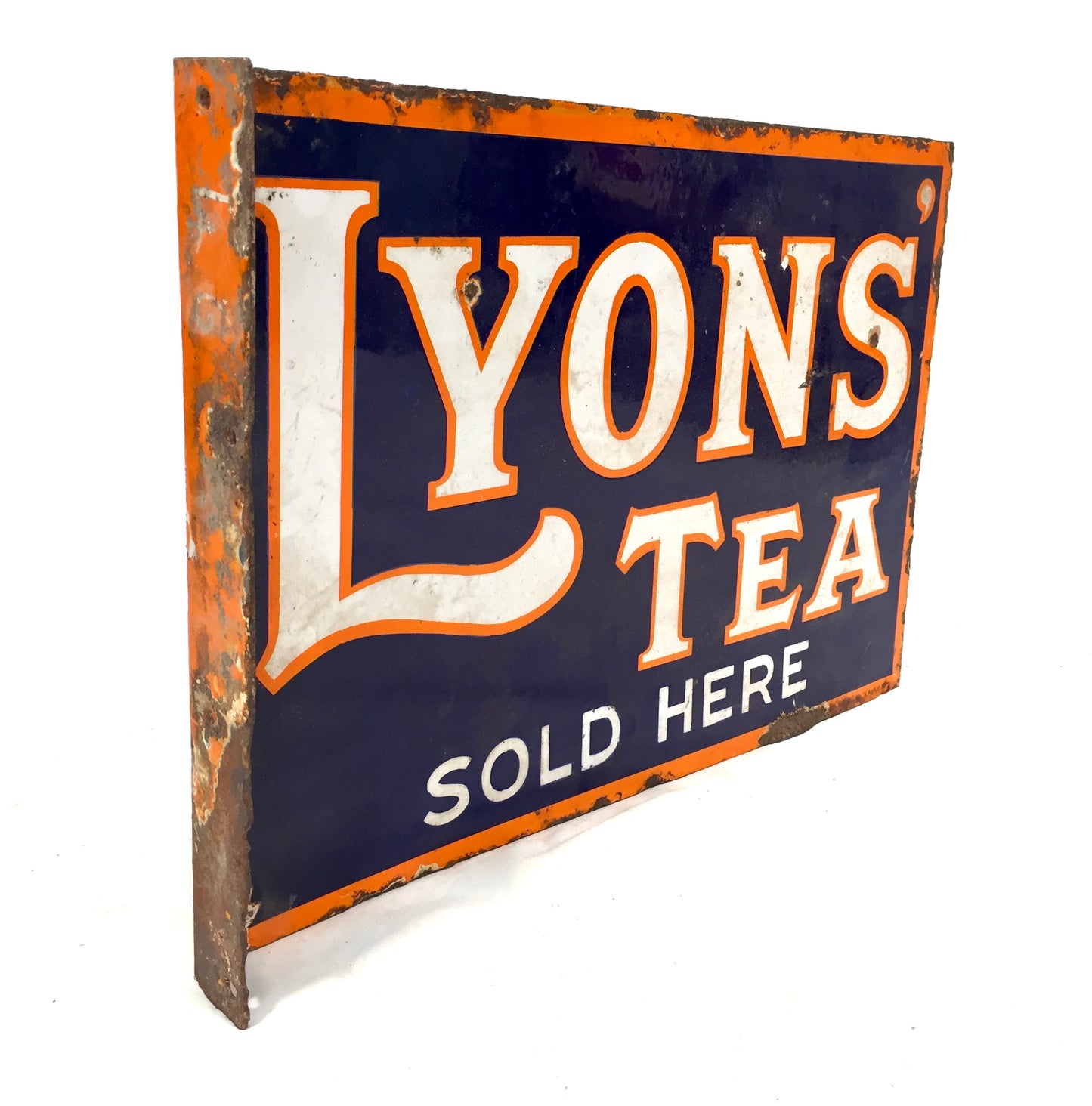 Antique Advertising - Original Shop Double Sided Lyons Enamel Sign with Flange