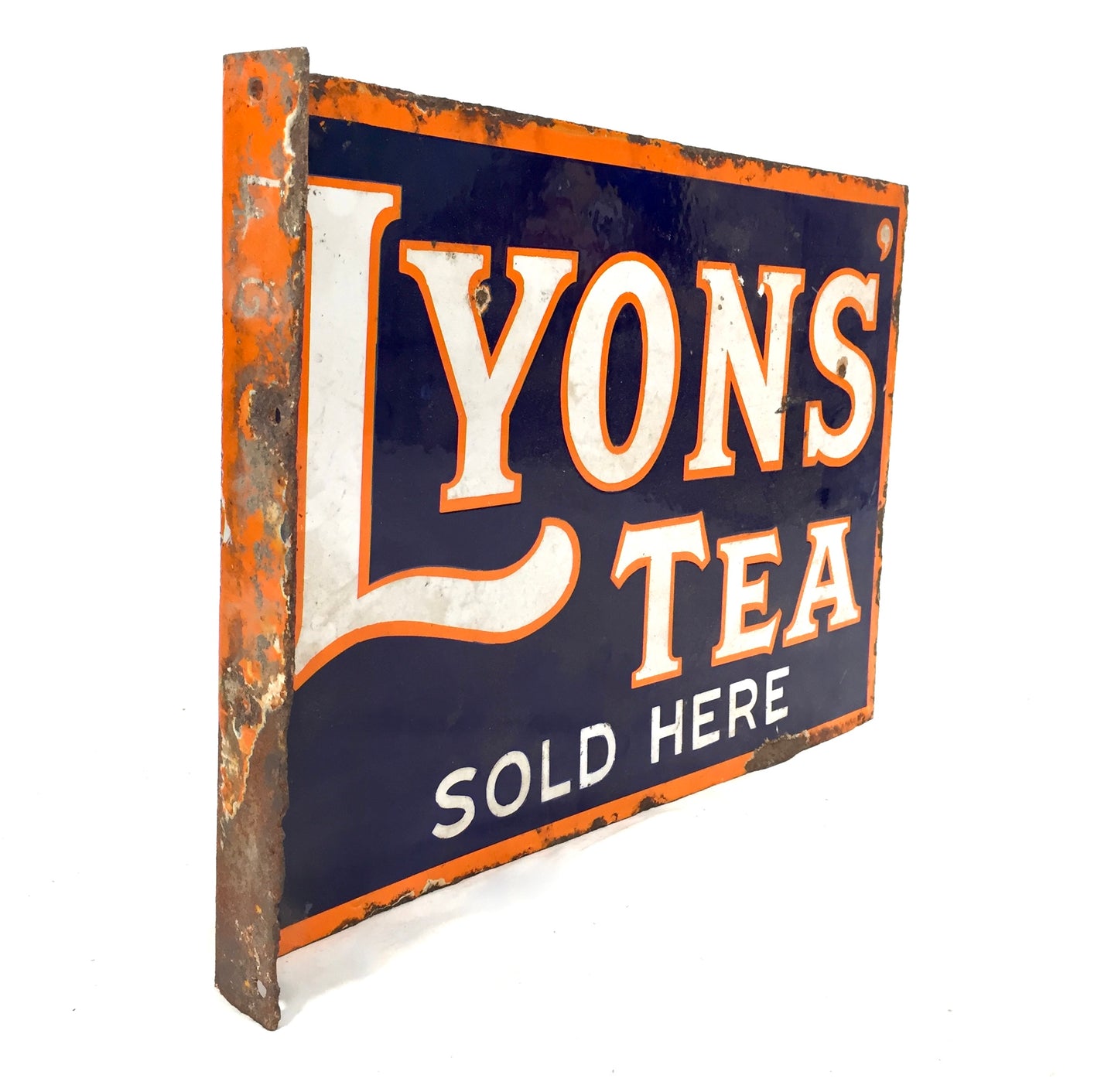 Antique Advertising - Original Shop Double Sided Lyons Enamel Sign with Flange