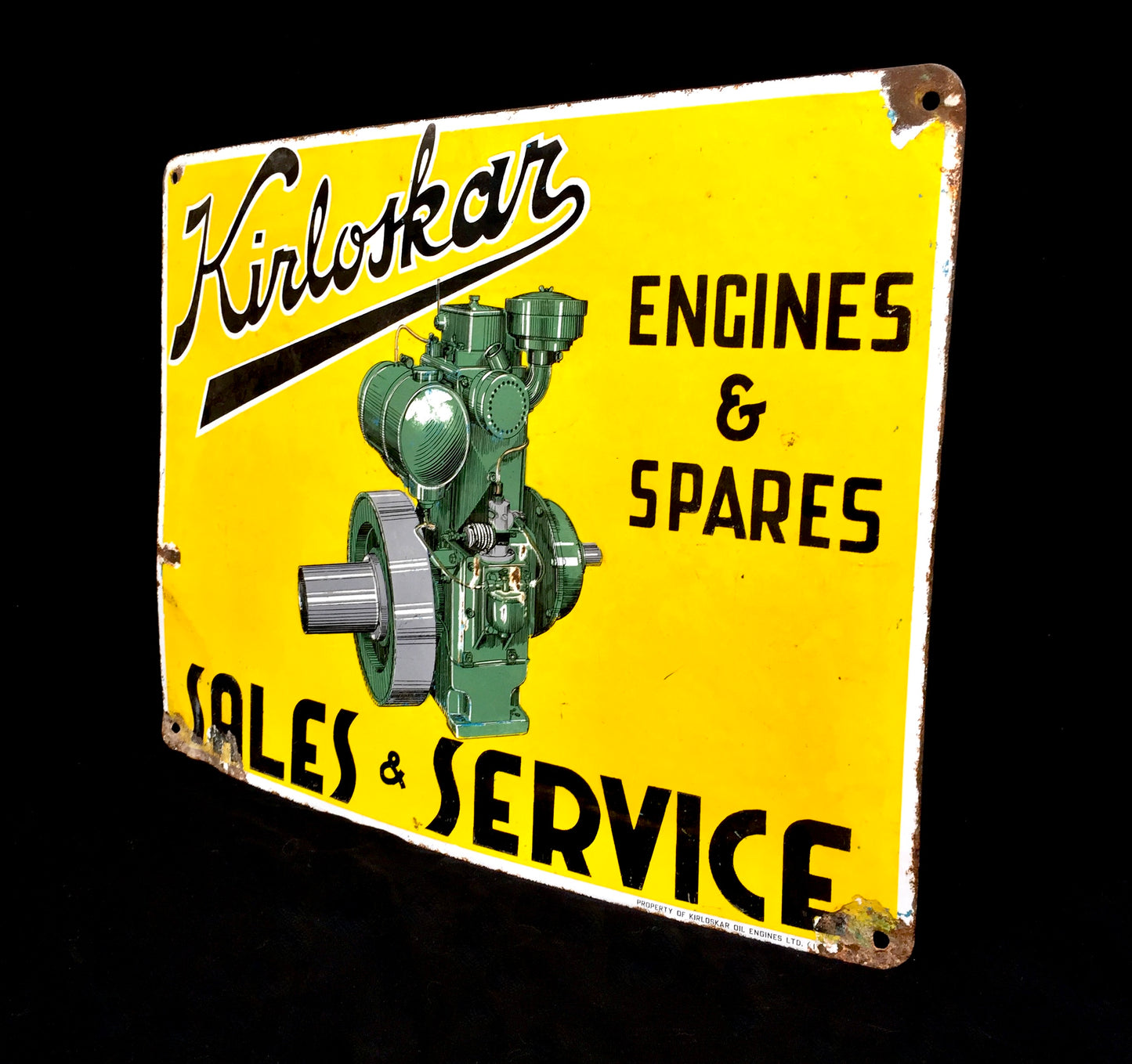 Antique Advertising - Large Pictorial Garage Enamel Sign for Kirloskar Engines&nbsp;