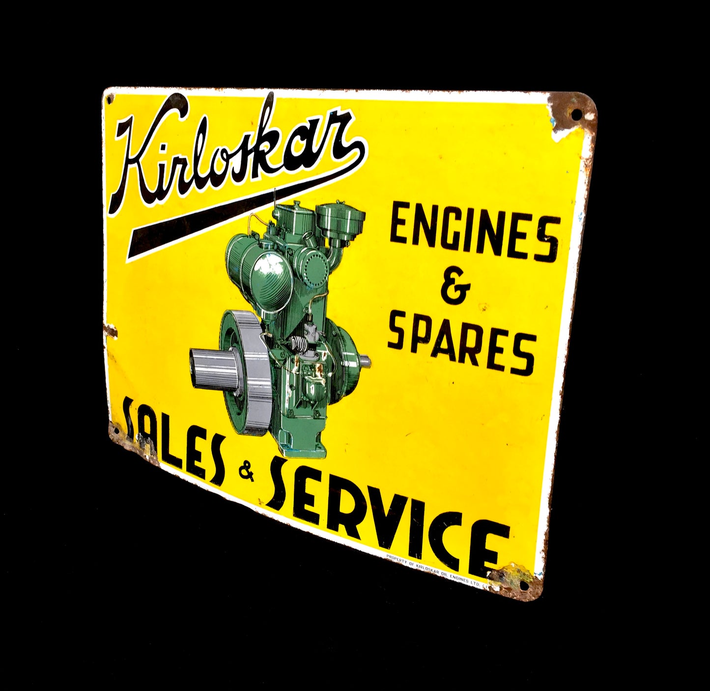 Antique Advertising - Large Pictorial Garage Enamel Sign for Kirloskar Engines&nbsp;