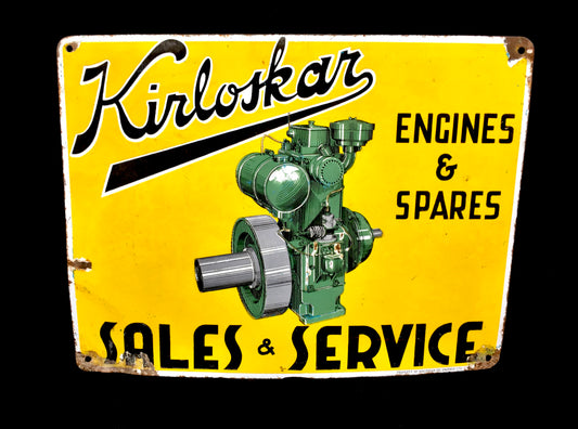 Antique Advertising - Large Pictorial Garage Enamel Sign for Kirloskar Engines&nbsp;