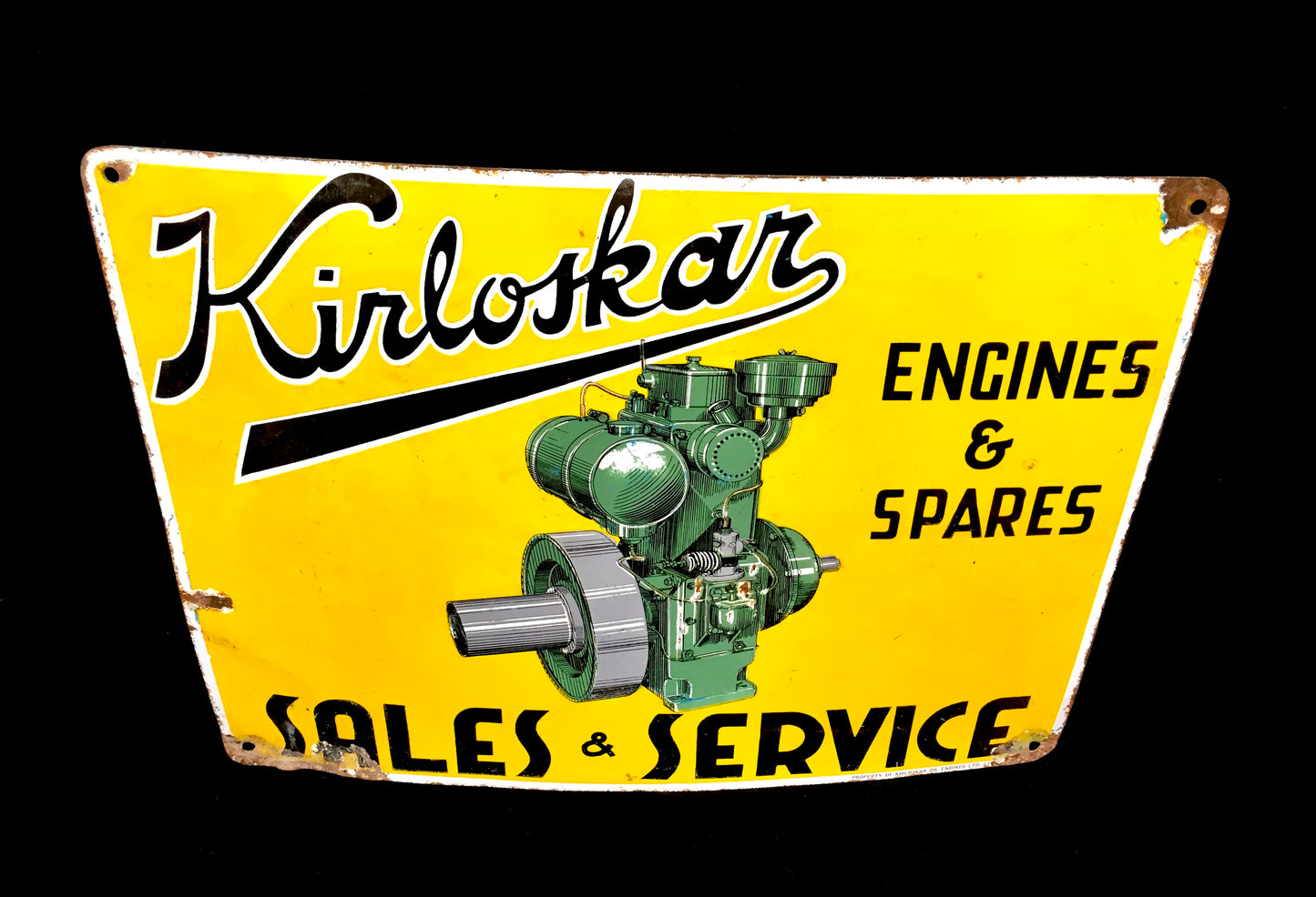 Antique Advertising - Large Pictorial Garage Enamel Sign for Kirloskar Engines&nbsp;