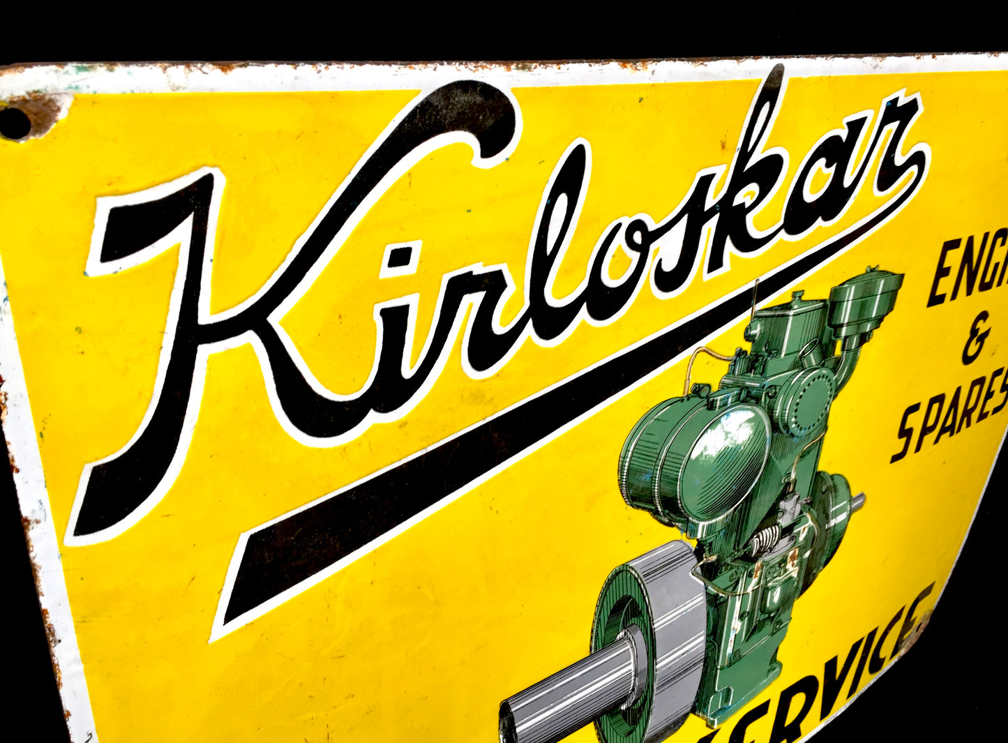 Antique Advertising - Large Pictorial Garage Enamel Sign for Kirloskar Engines&nbsp;