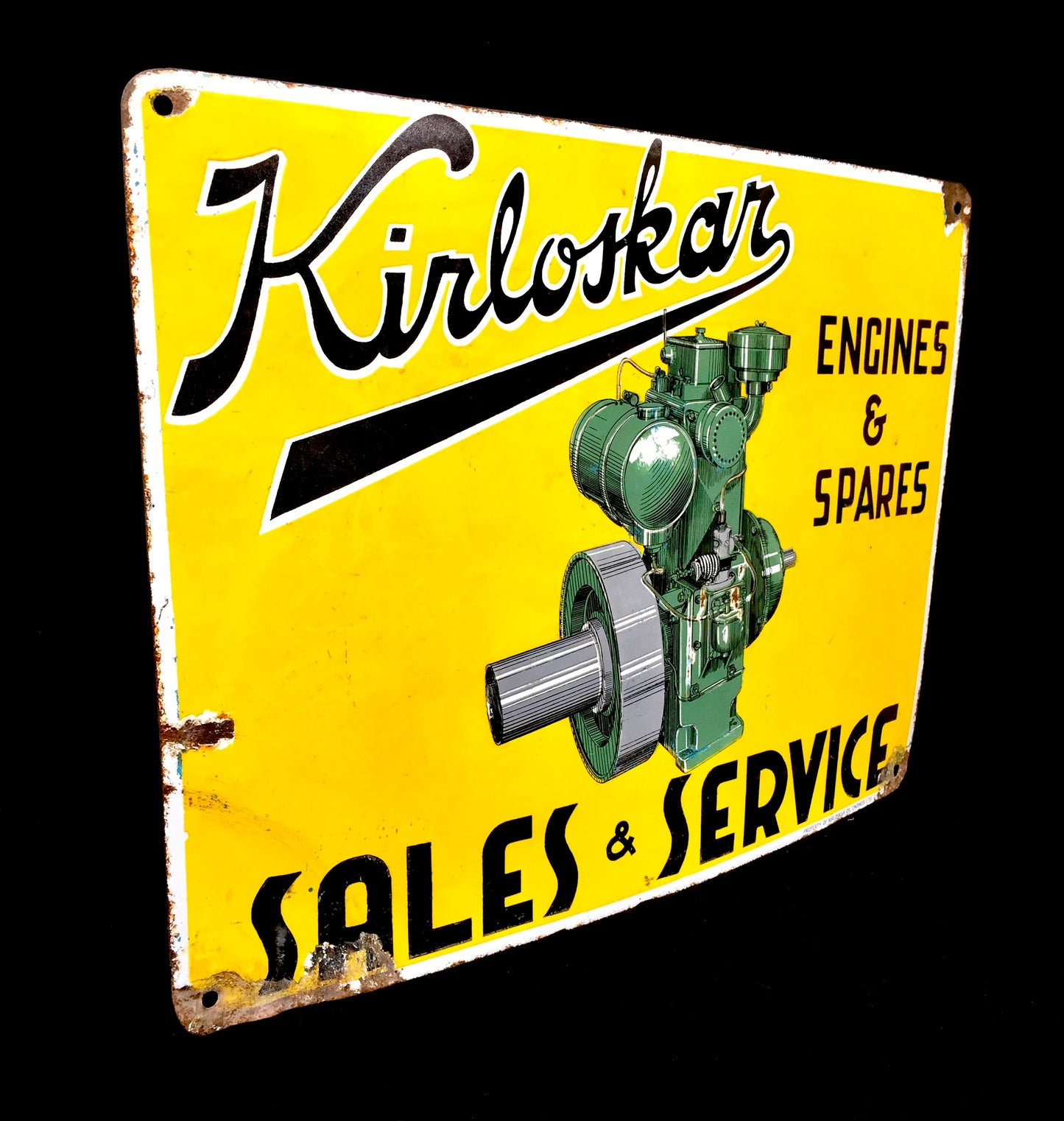 Antique Advertising - Large Pictorial Garage Enamel Sign for Kirloskar Engines&nbsp;