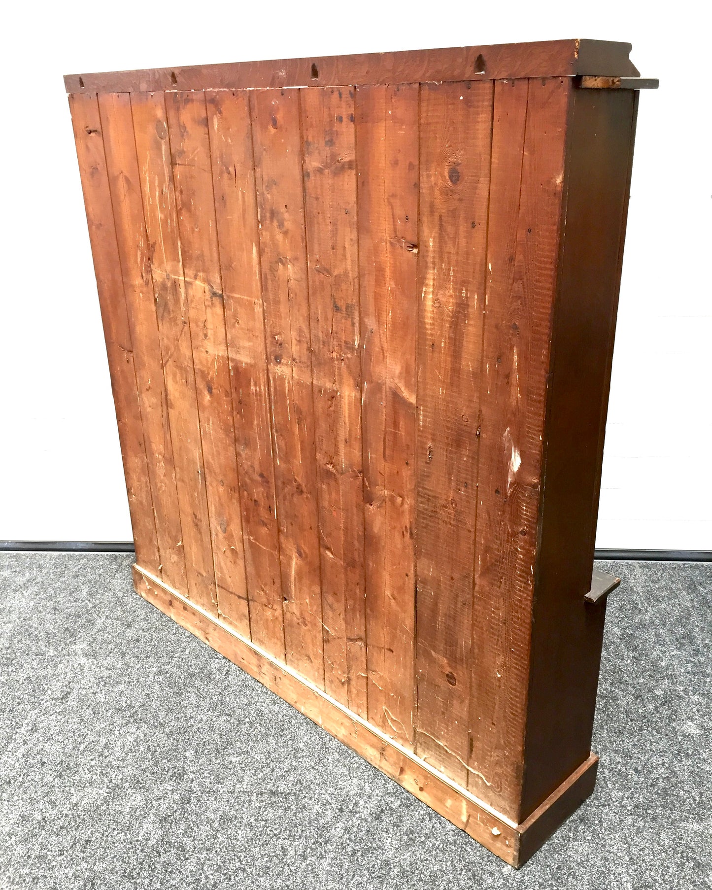 Antique 1900s Wooden Display Oak Large Bookcase Cabinet with Glazed Lead Doors