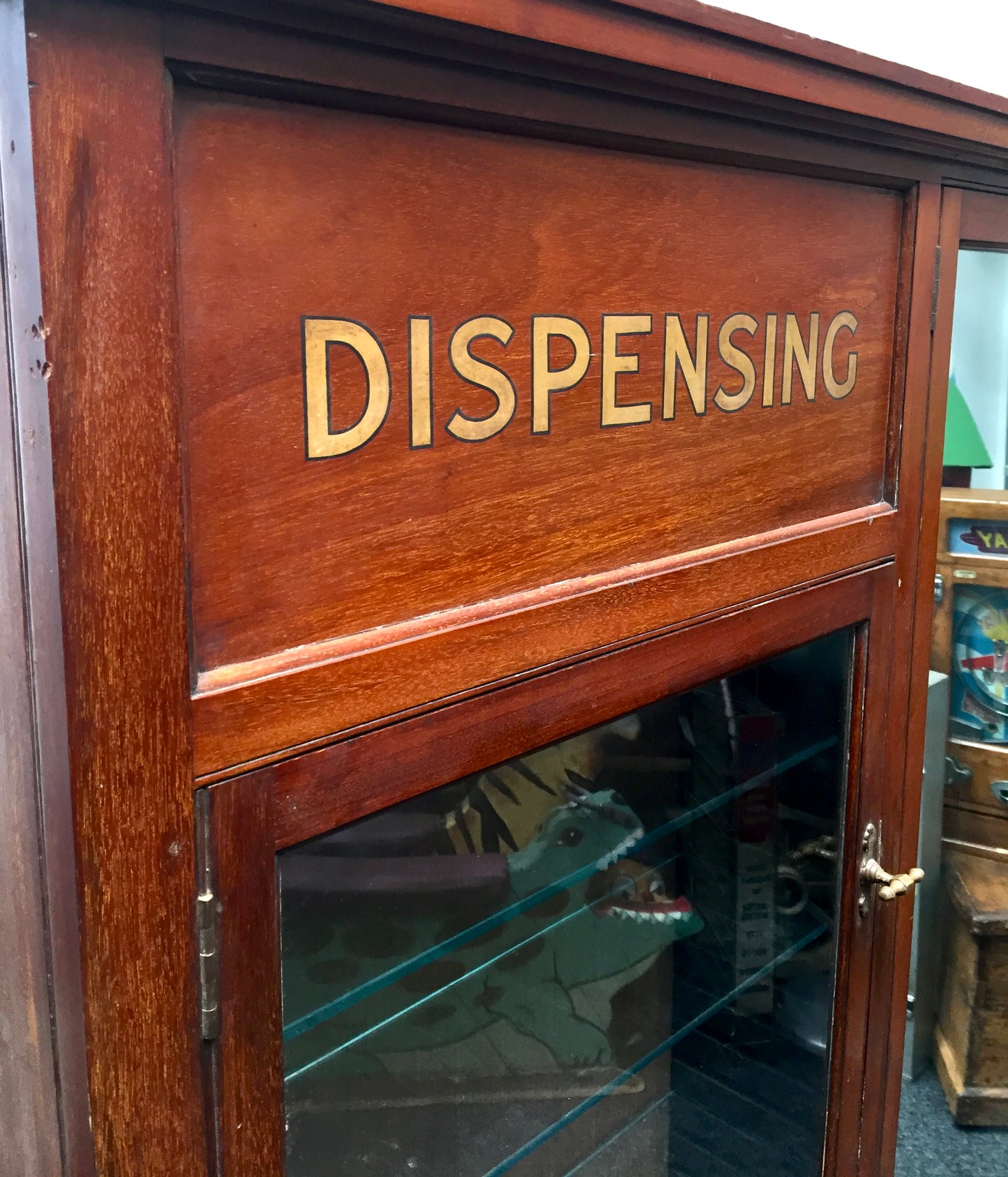 Antique Wooden & Glazed Large Apothecary Chemists Shop Dispensing Cabinet c.1930