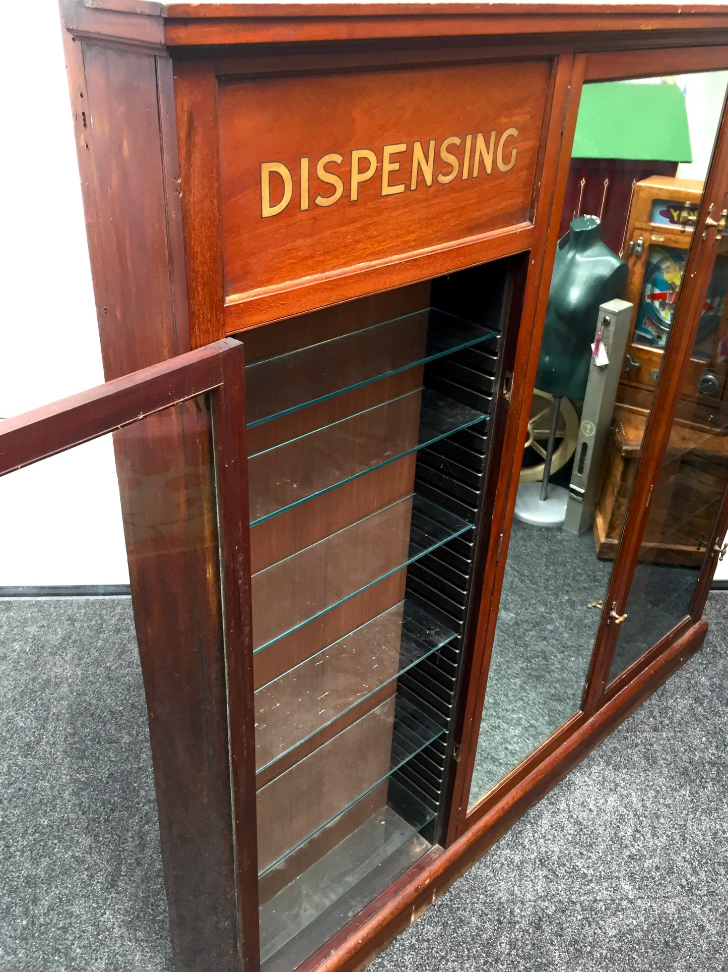 Antique Wooden & Glazed Large Apothecary Chemists Shop Dispensing Cabinet c.1930