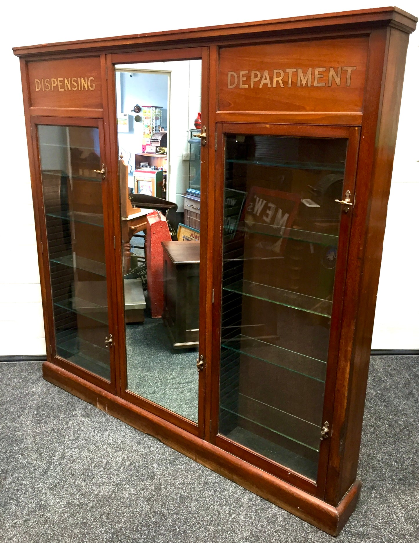 Antique Wooden & Glazed Large Apothecary Chemists Shop Dispensing Cabinet c.1930