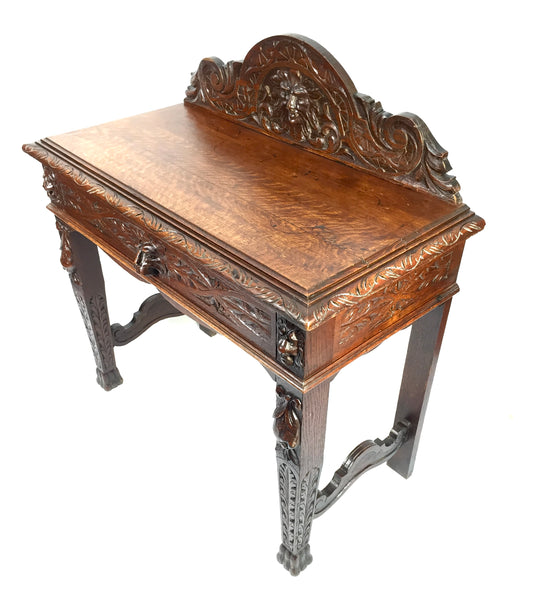Antique 19th Century Carved Wooden Oak Green Man Table Sideboard & Drawer c.1890