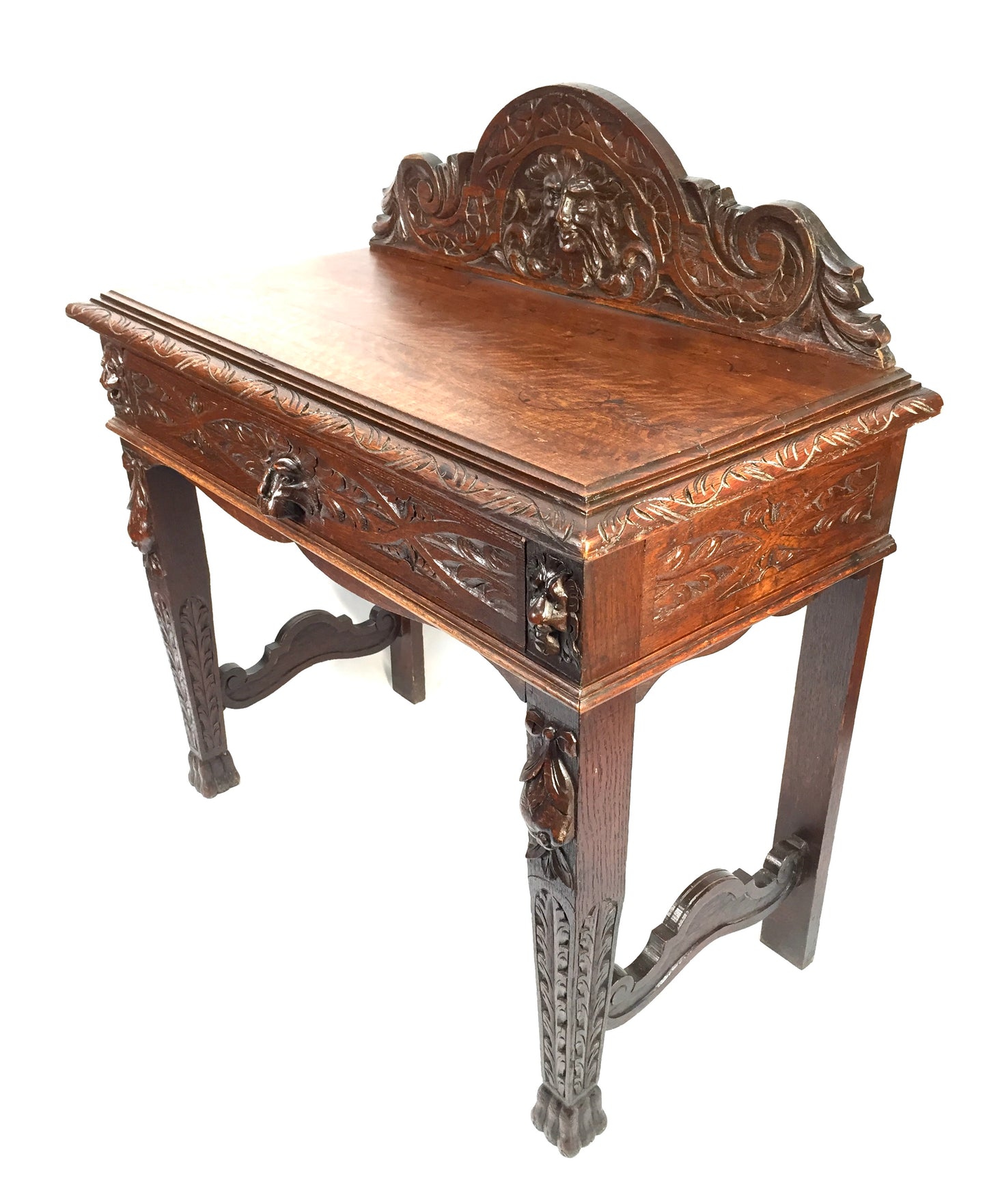 Antique 19th Century Carved Wooden Oak Green Man Table Sideboard & Drawer c.1890