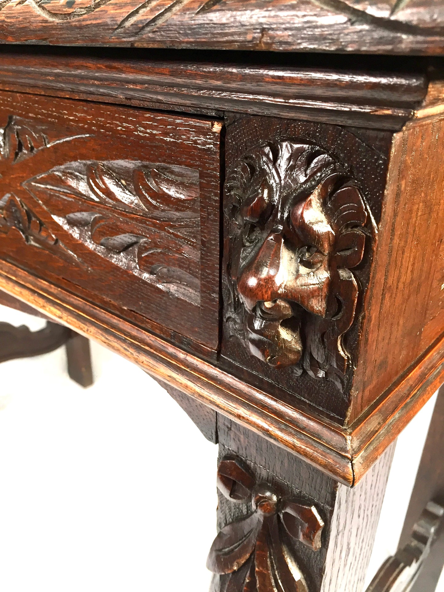 Antique 19th Century Carved Wooden Oak Green Man Table Sideboard & Drawer c.1890