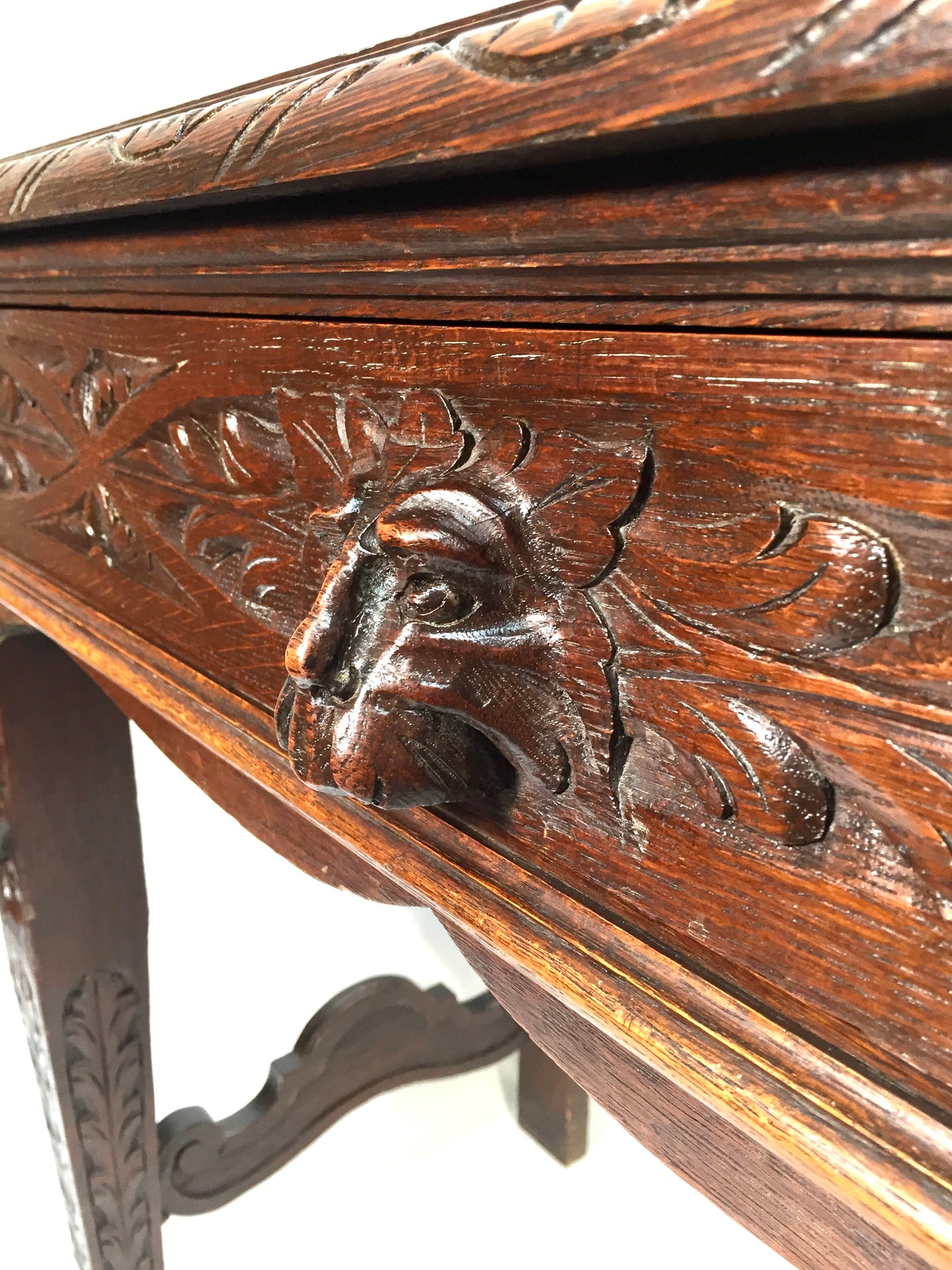 Antique 19th Century Carved Wooden Oak Green Man Table Sideboard & Drawer c.1890