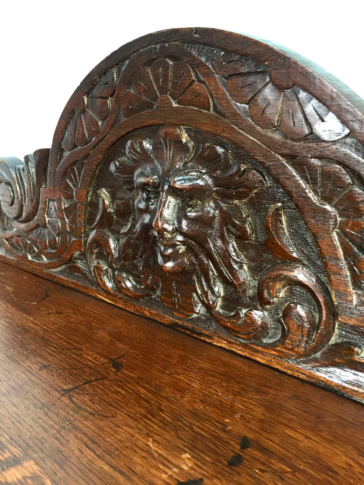 Antique 19th Century Carved Wooden Oak Green Man Table Sideboard & Drawer c.1890