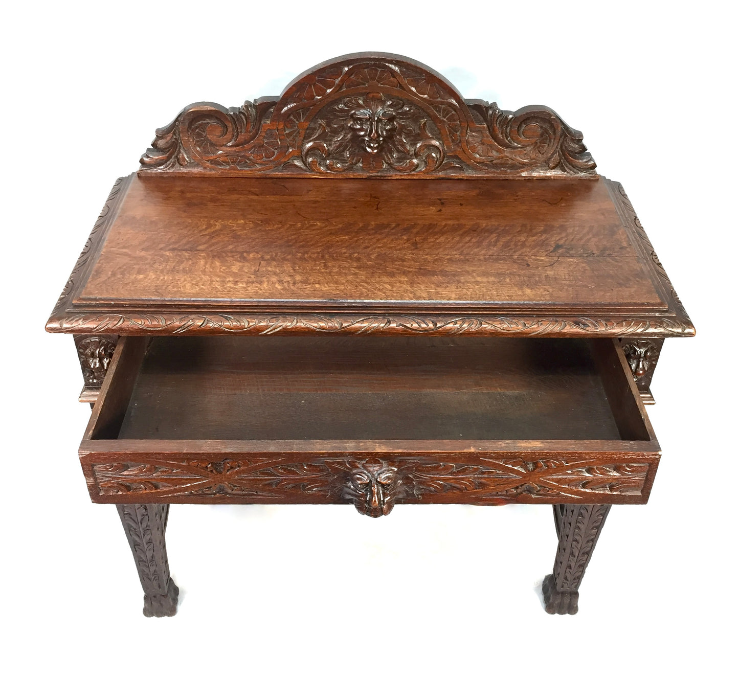 Antique 19th Century Carved Wooden Oak Green Man Table Sideboard & Drawer c.1890