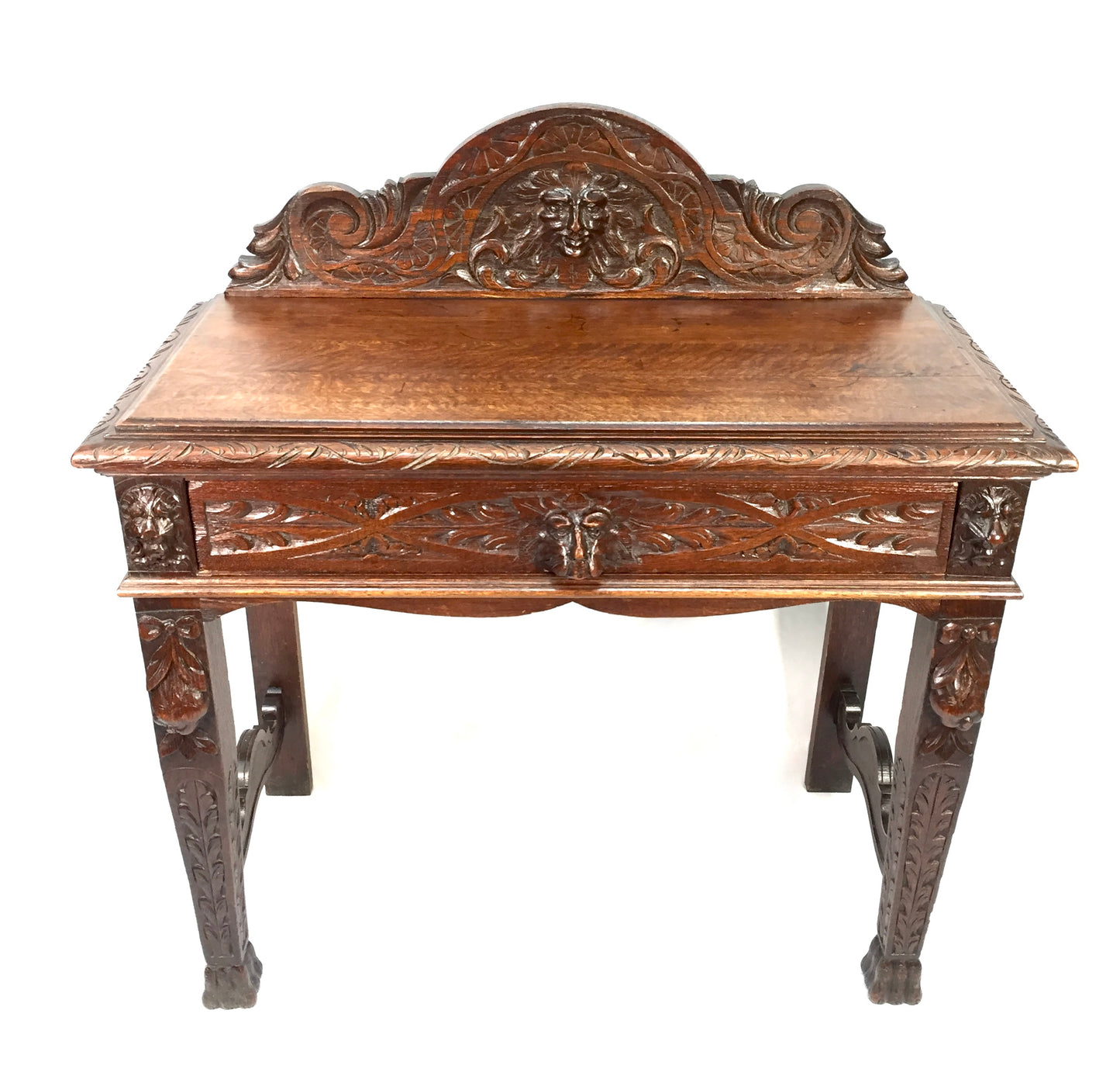 Antique 19th Century Carved Wooden Oak Green Man Table Sideboard & Drawer c.1890