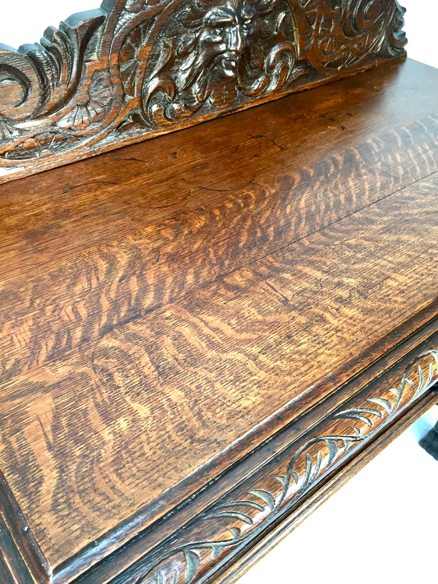 Antique 19th Century Carved Wooden Oak Green Man Table Sideboard & Drawer c.1890