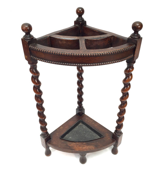 Antique Arts & Crafts Country House Oak Wooden Corner Stick Umbrella Stand c1930