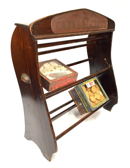 Antique Advertising - Wooden Carr's Biscuit Two Tier Shop Display Stand / Shelf