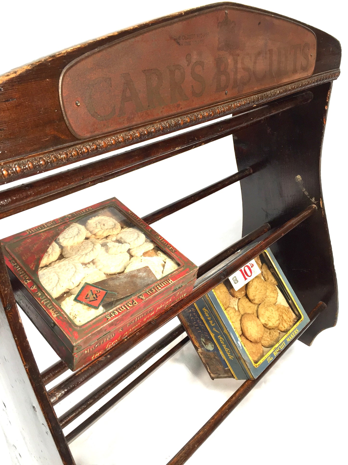 Antique Advertising - Wooden Carr's Biscuit Two Tier Shop Display Stand / Shelf