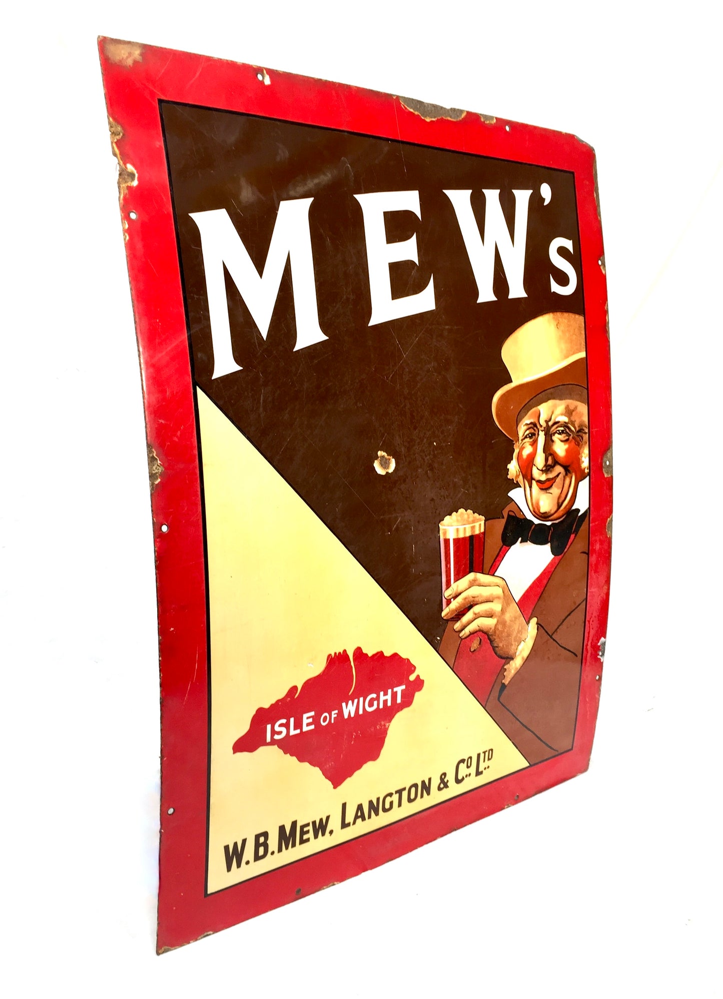 Antique Advertising Large Mew's Brewery Isle of Wight Pictorial Enamel Sign 1920