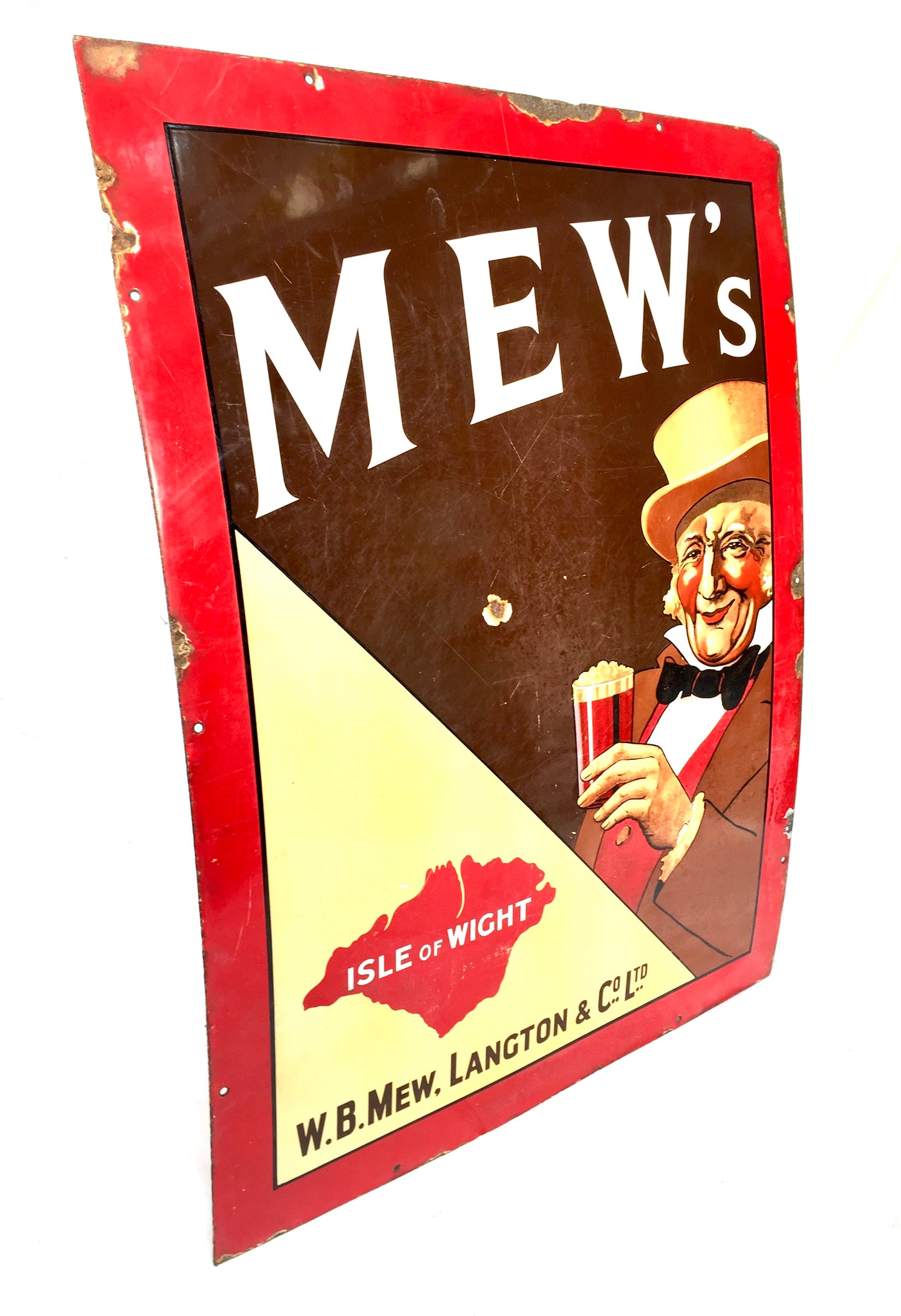 Antique Advertising Large Mew's Brewery Isle of Wight Pictorial Enamel Sign 1920