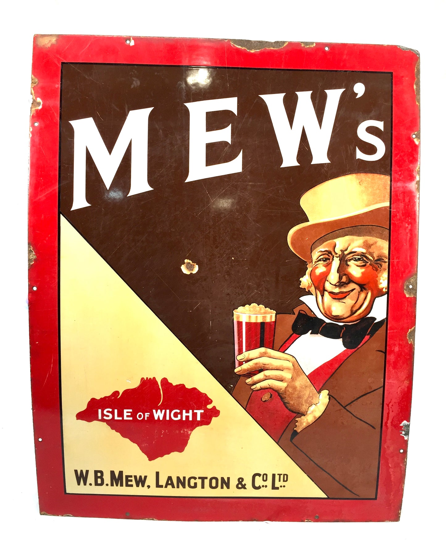 Antique Advertising Large Mew's Brewery Isle of Wight Pictorial Enamel Sign 1920