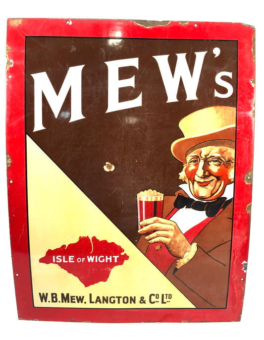 Antique Advertising Large Mew's Brewery Isle of Wight Pictorial Enamel Sign 1920