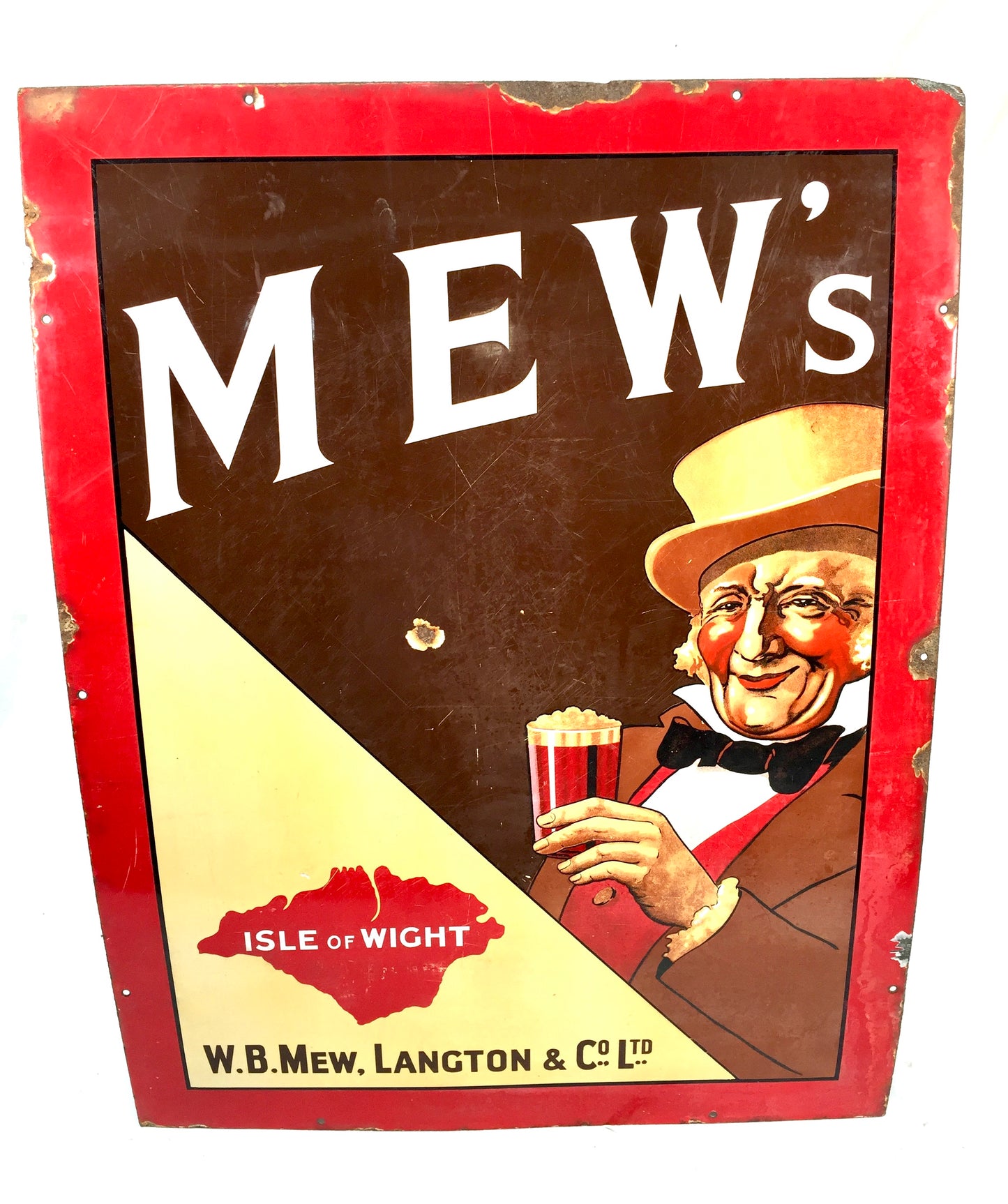 Antique Advertising Large Mew's Brewery Isle of Wight Pictorial Enamel Sign 1920