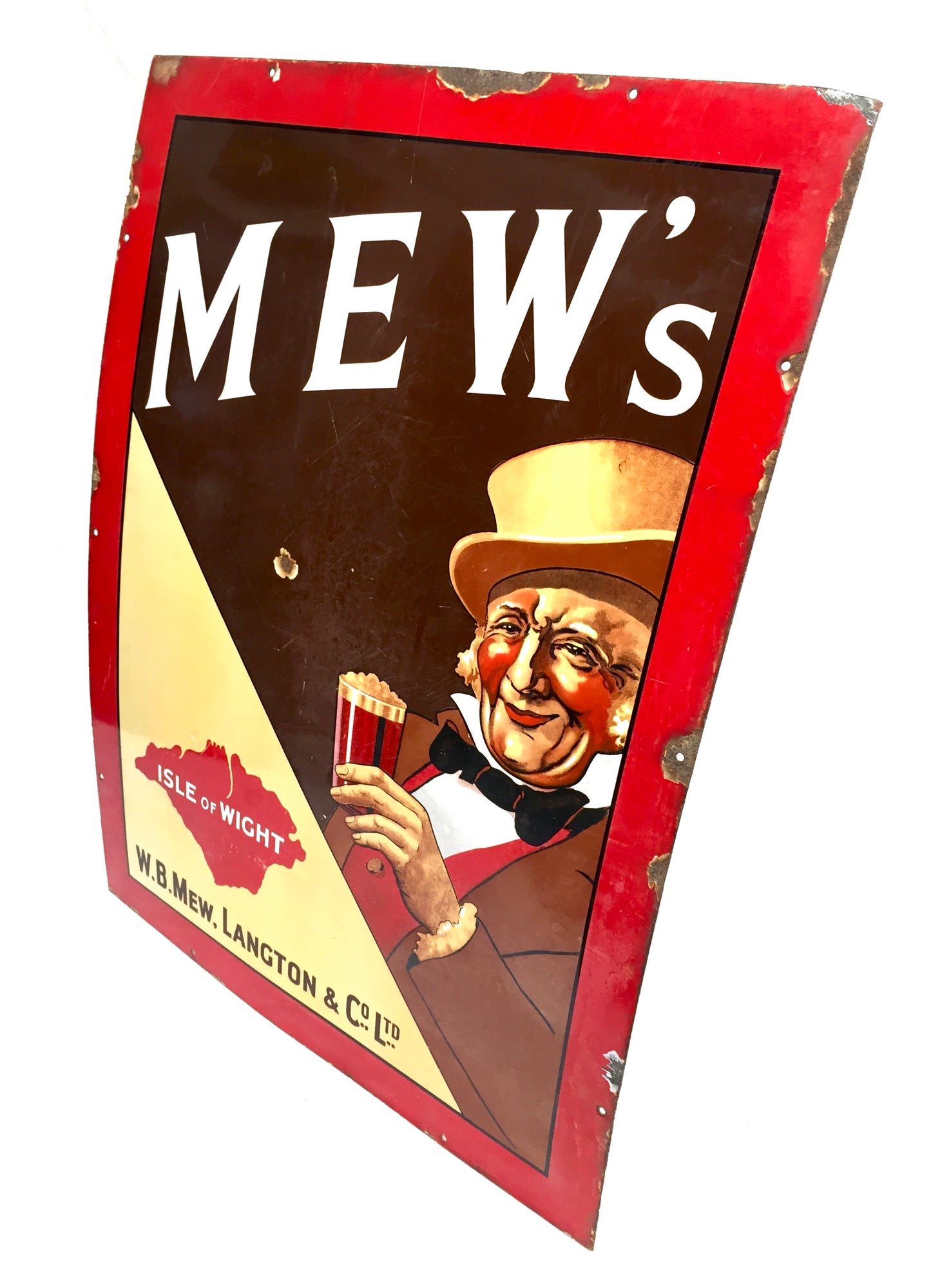 Antique Advertising Large Mew's Brewery Isle of Wight Pictorial Enamel Sign 1920