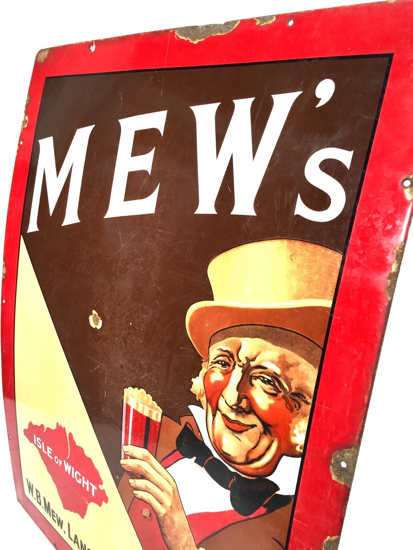 Antique Advertising Large Mew's Brewery Isle of Wight Pictorial Enamel Sign 1920
