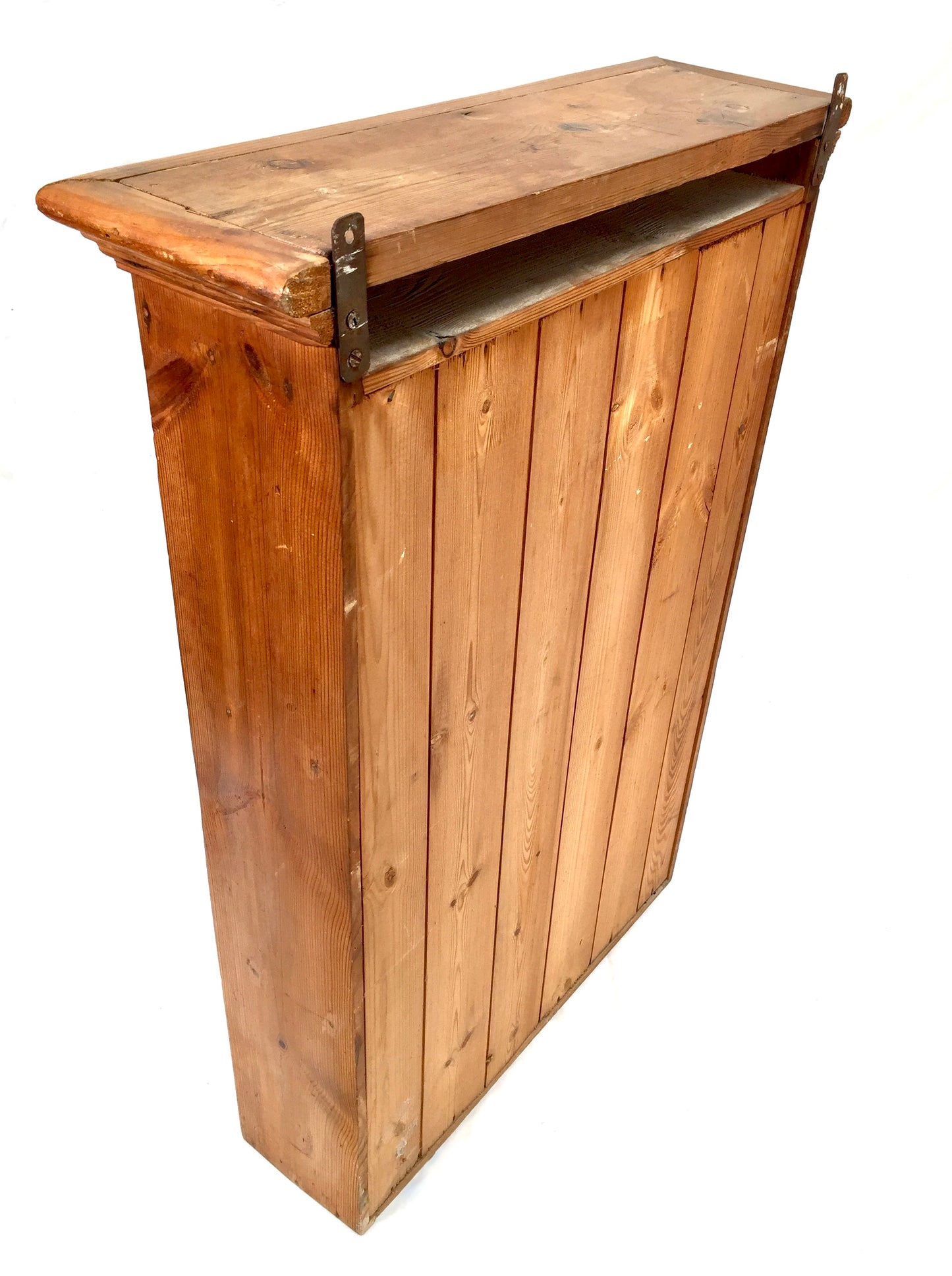 Antique Wooden Pine & Glass Fronted Wall Hanging Cabinet Display Shelf c.1930