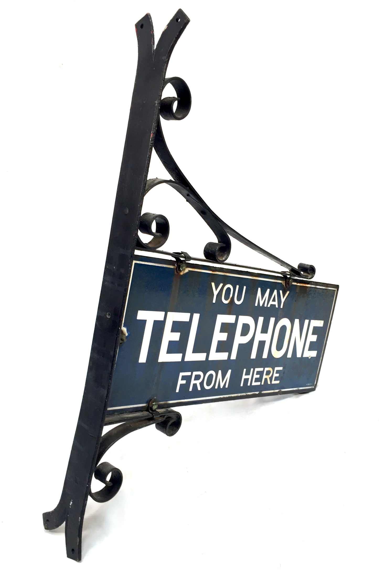 Antique Advertising - Double Sided Enamel Sign You May Telephone Here / Bracket&nbsp;