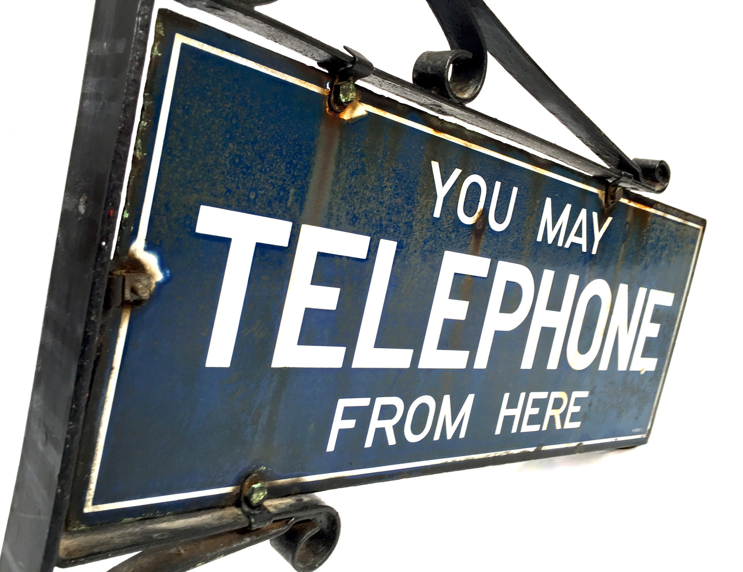 Antique Advertising - Double Sided Enamel Sign You May Telephone Here / Bracket&nbsp;