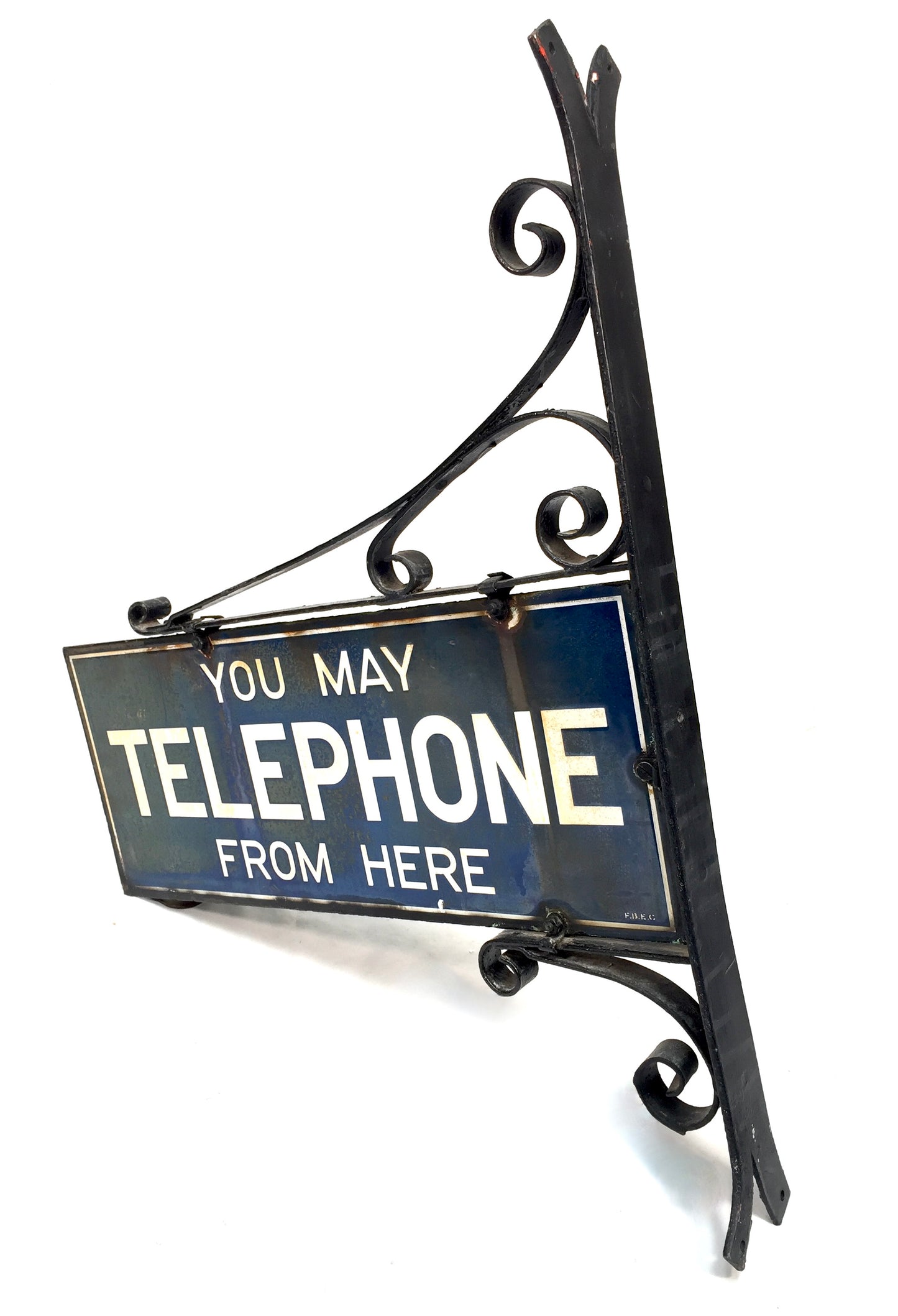 Antique Advertising - Double Sided Enamel Sign You May Telephone Here / Bracket&nbsp;