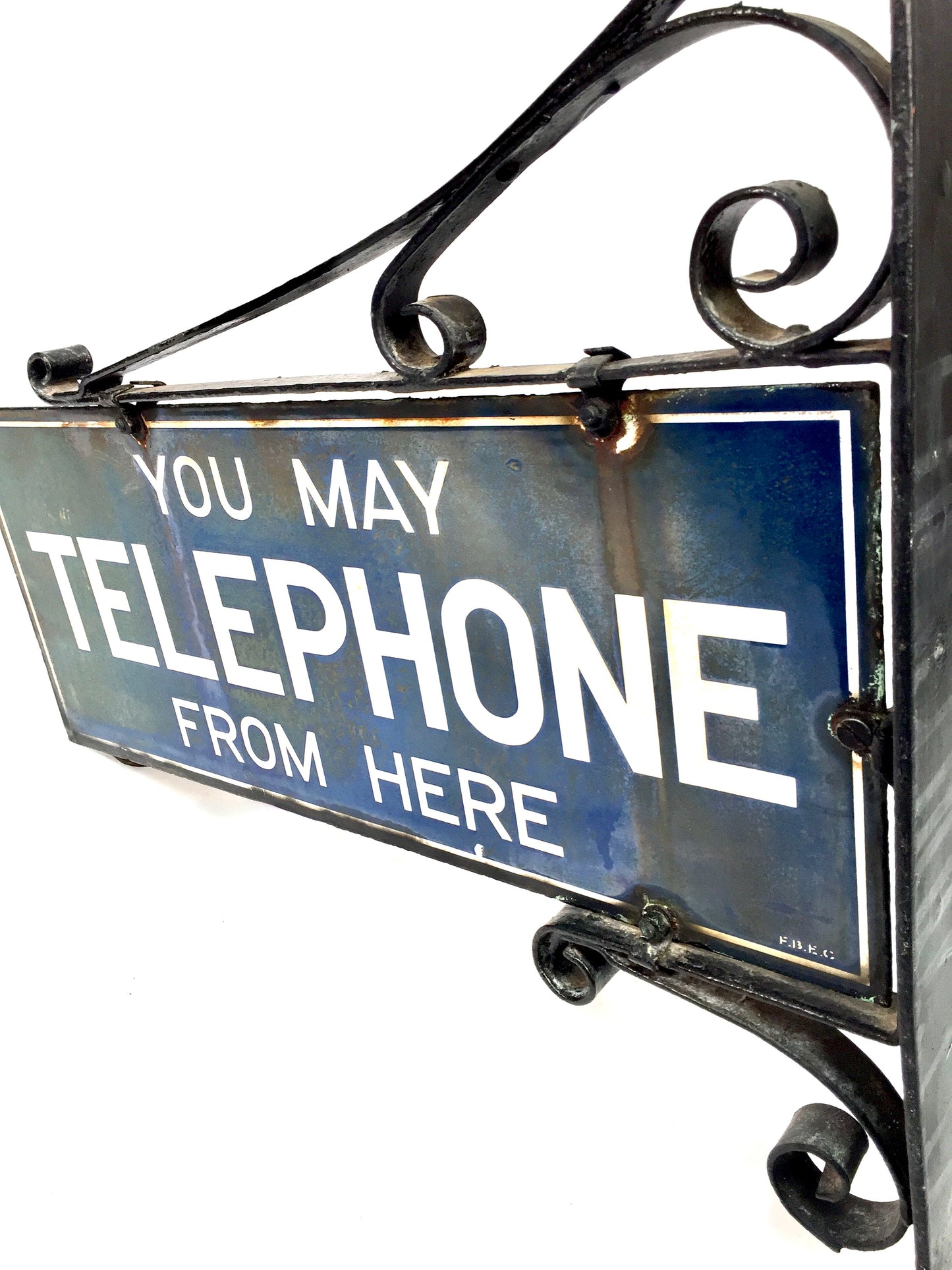 Antique Advertising - Double Sided Enamel Sign You May Telephone Here / Bracket&nbsp;