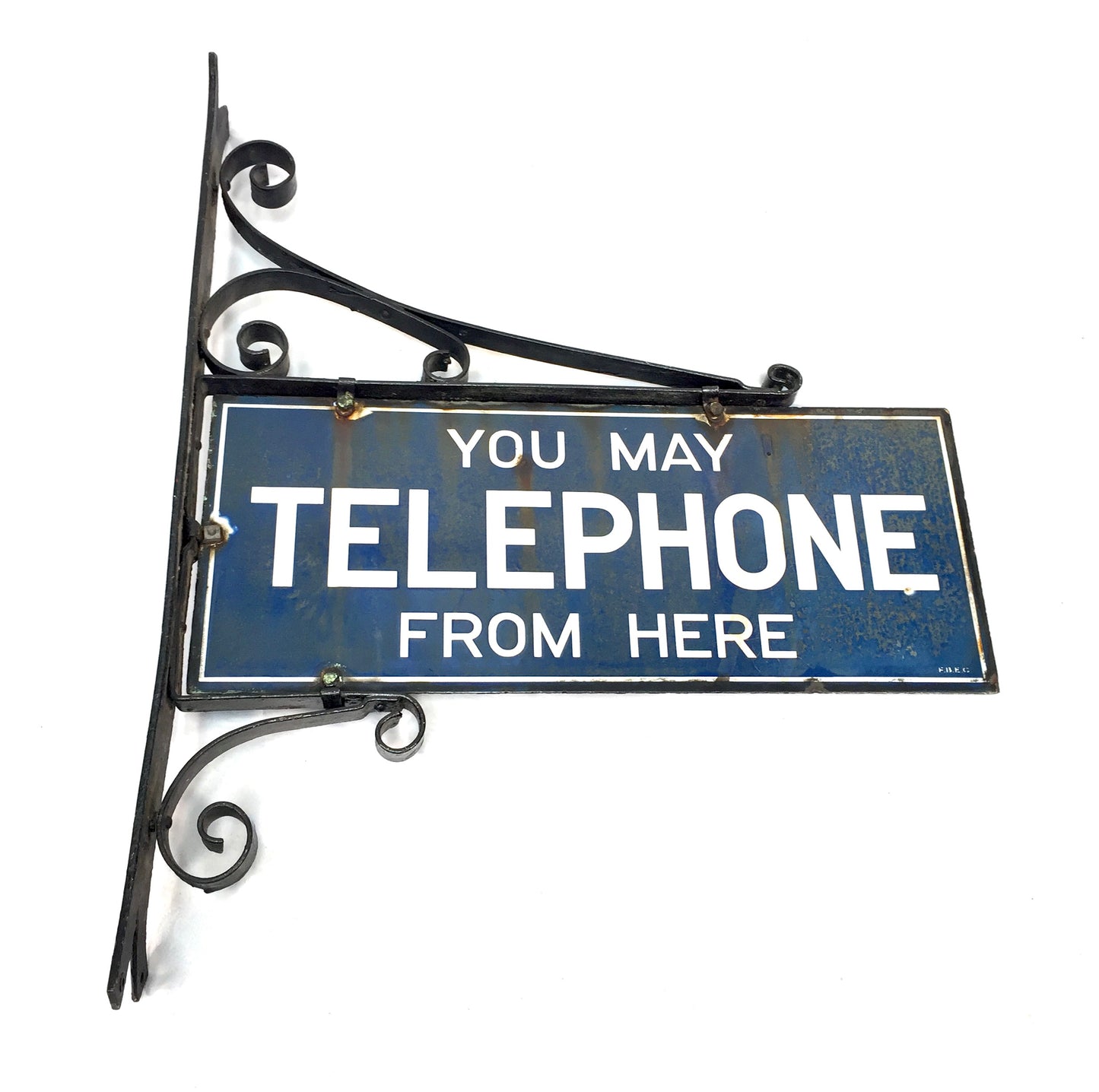 Antique Advertising - Double Sided Enamel Sign You May Telephone Here / Bracket&nbsp;