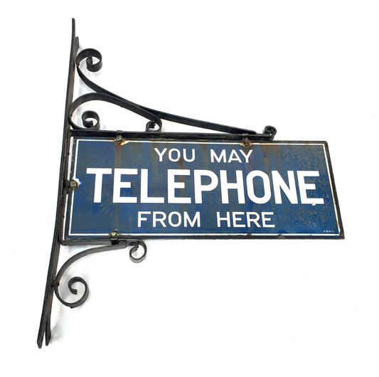 Antique Advertising - Double Sided Enamel Sign You May Telephone Here / Bracket&nbsp;