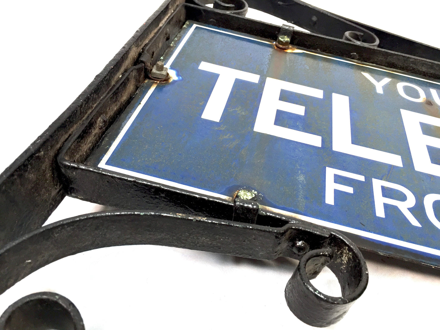 Antique Advertising - Double Sided Enamel Sign You May Telephone Here / Bracket&nbsp;