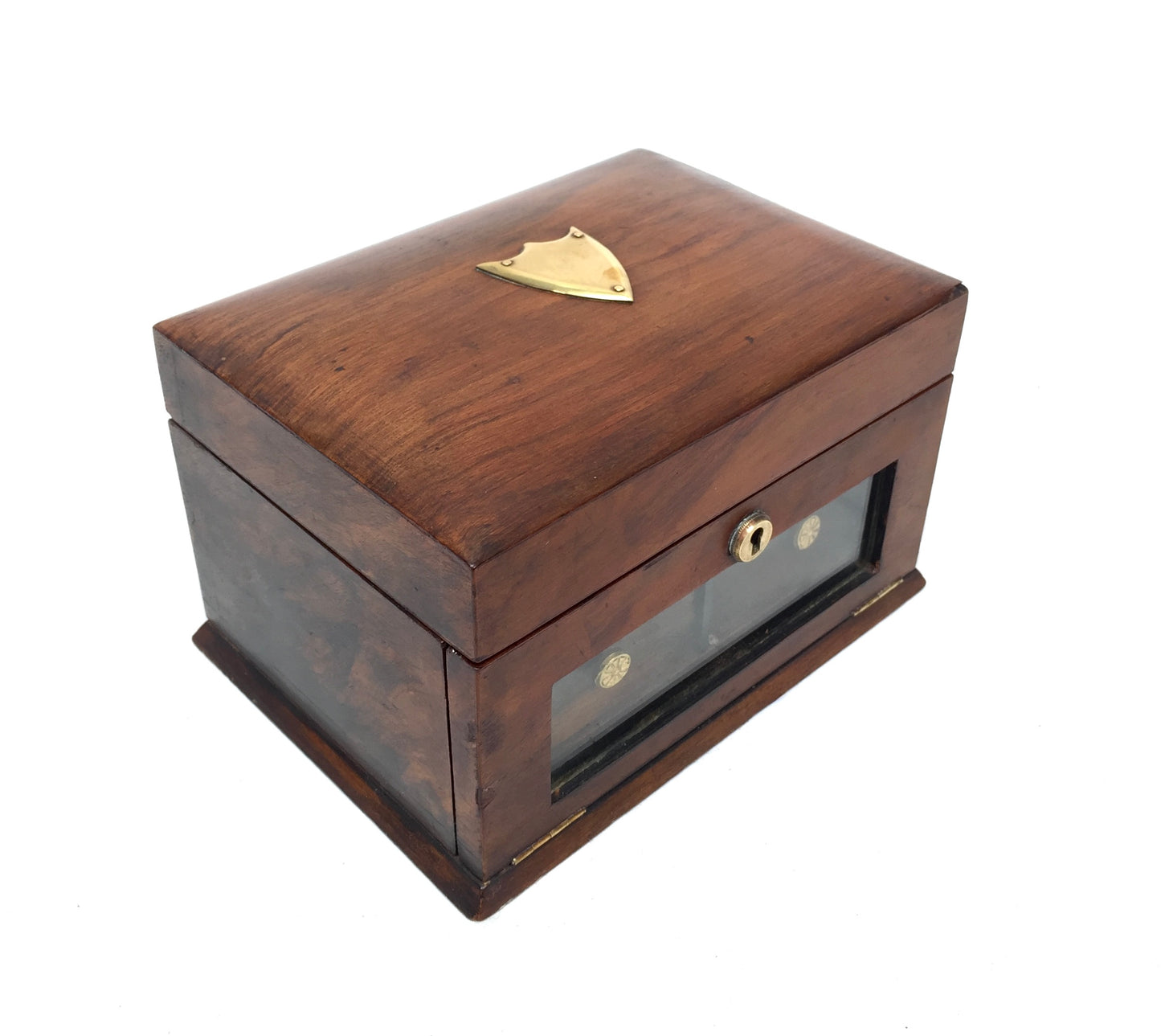 Antique 20th Century Wooden Walnut & Glazed Jewellery Trinket Storage Box c.1910