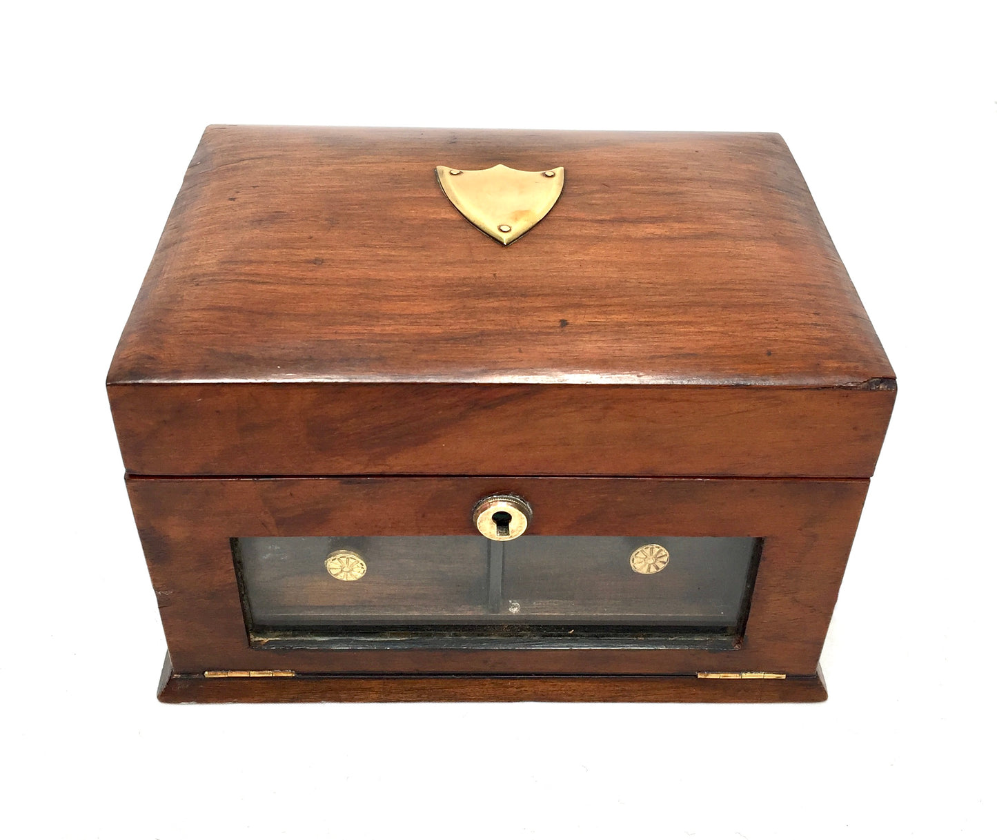 Antique 20th Century Wooden Walnut & Glazed Jewellery Trinket Storage Box c.1910