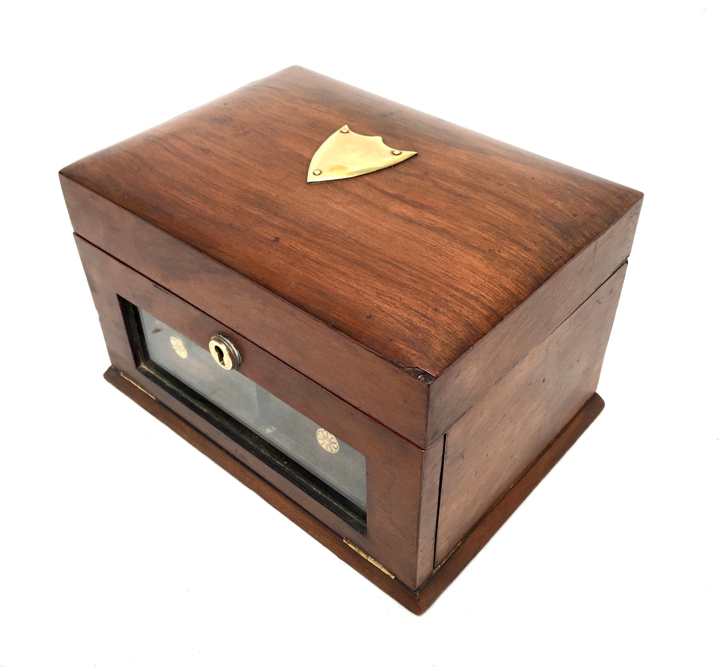 Antique 20th Century Wooden Walnut & Glazed Jewellery Trinket Storage Box c.1910