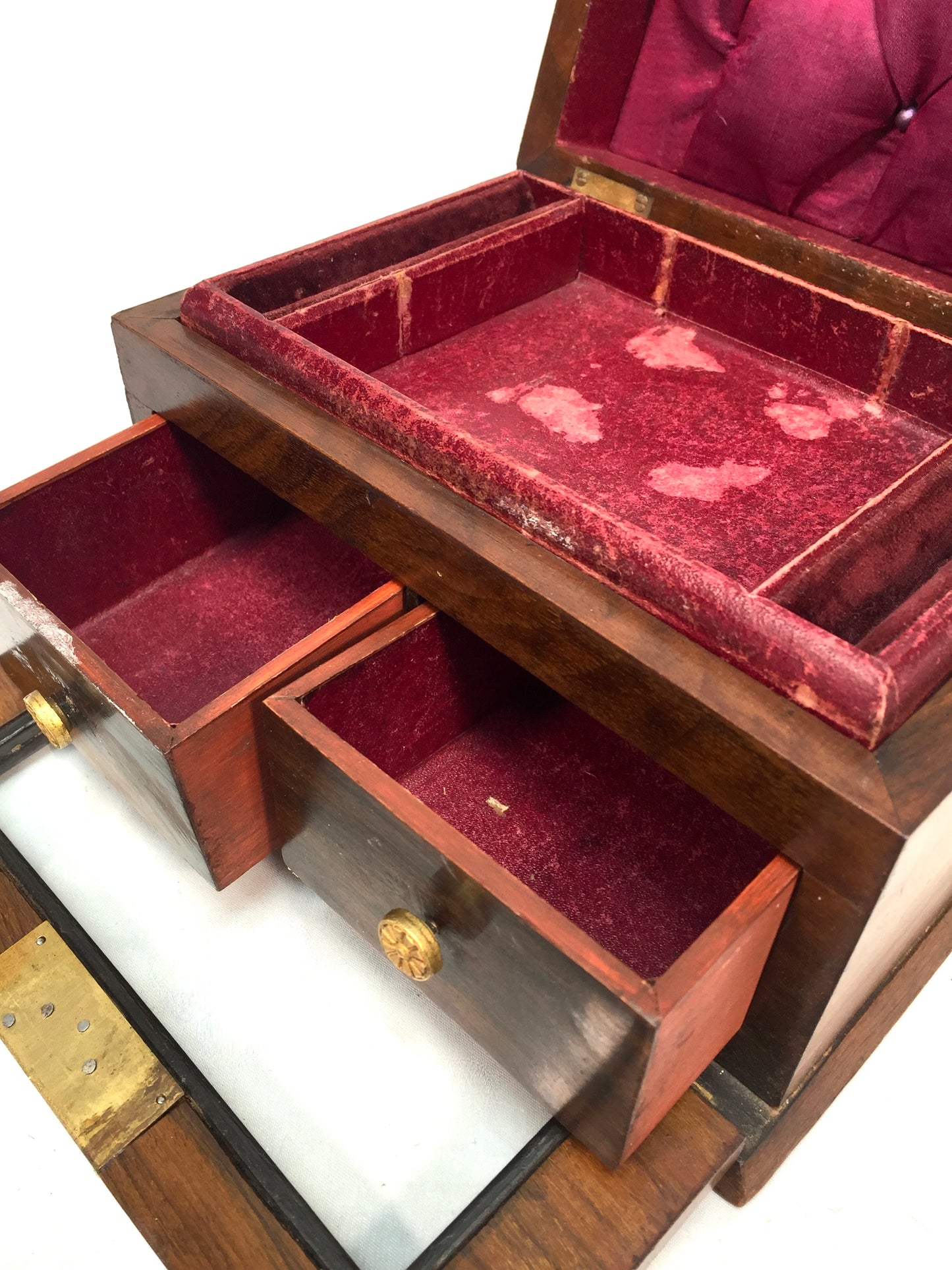 Antique 20th Century Wooden Walnut & Glazed Jewellery Trinket Storage Box c.1910