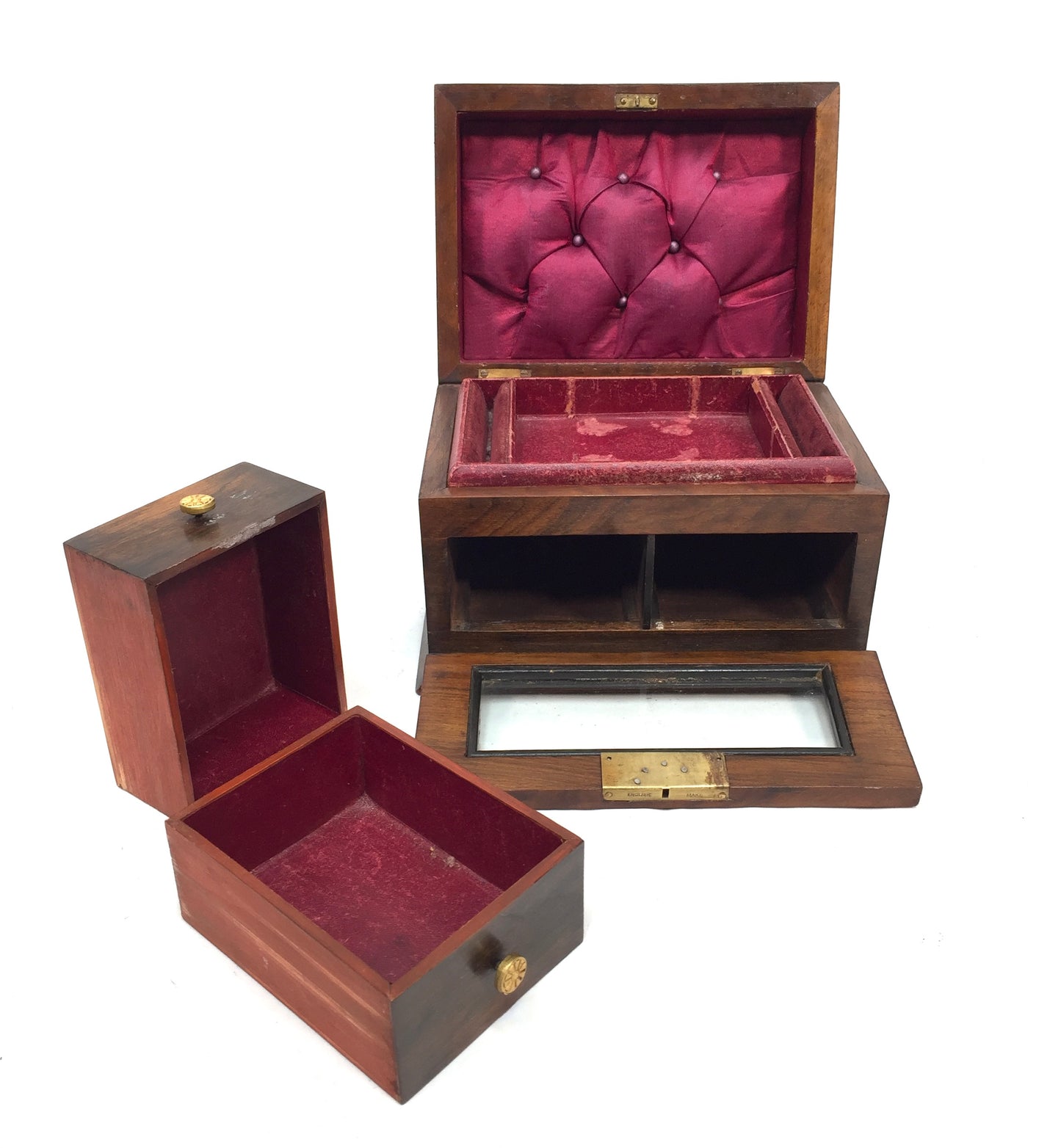 Antique 20th Century Wooden Walnut & Glazed Jewellery Trinket Storage Box c.1910