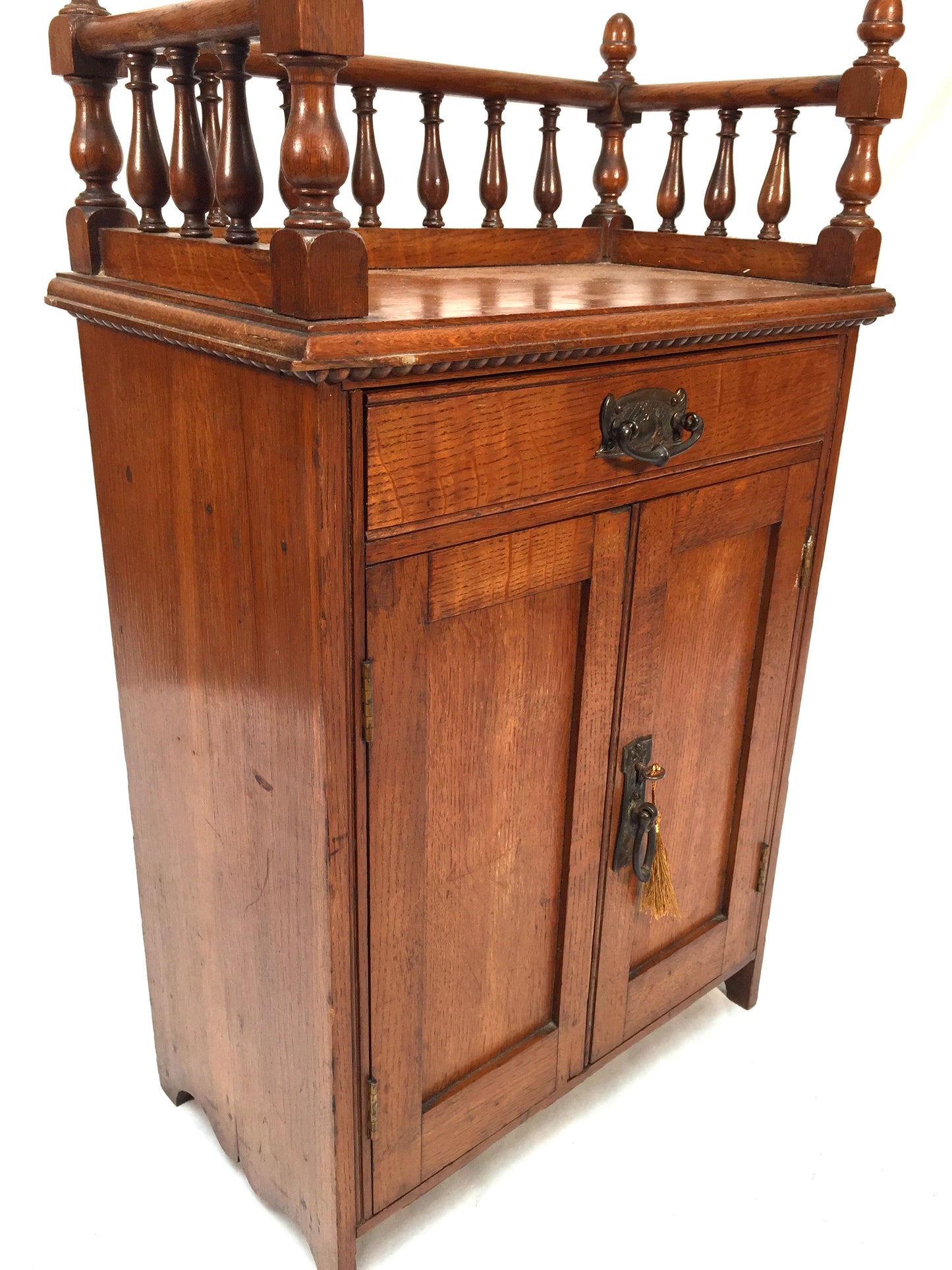 Antique Edwardian Wooden Oak Tabletop Cupboard Storage Cabinet Box 20th Century