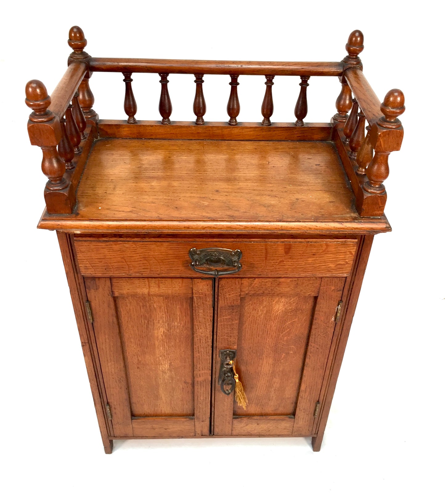 Antique Edwardian Wooden Oak Tabletop Cupboard Storage Cabinet Box 20th Century